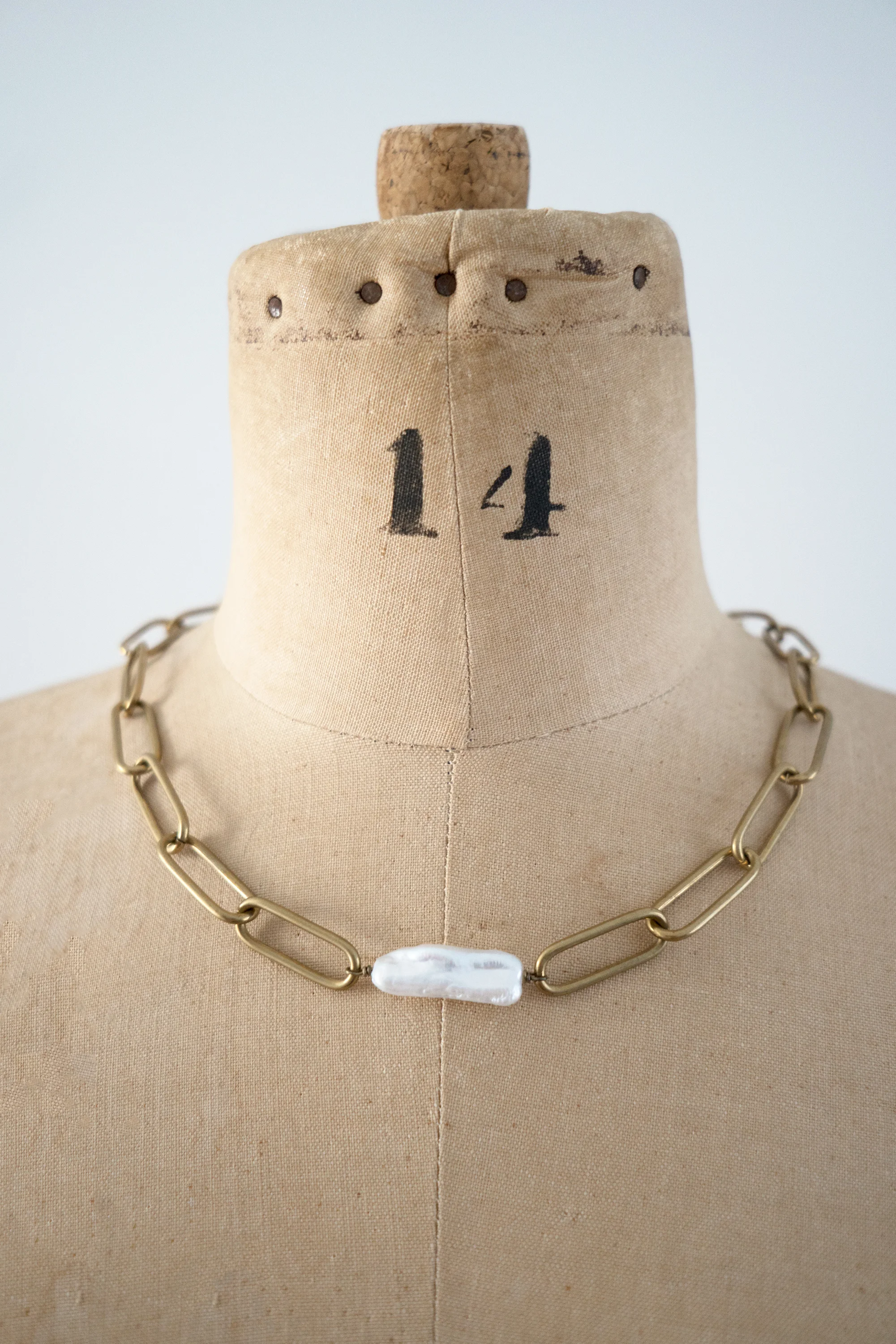 Chunky Gold Chain and Pearl Necklace by Dolorous Jewelry FW19