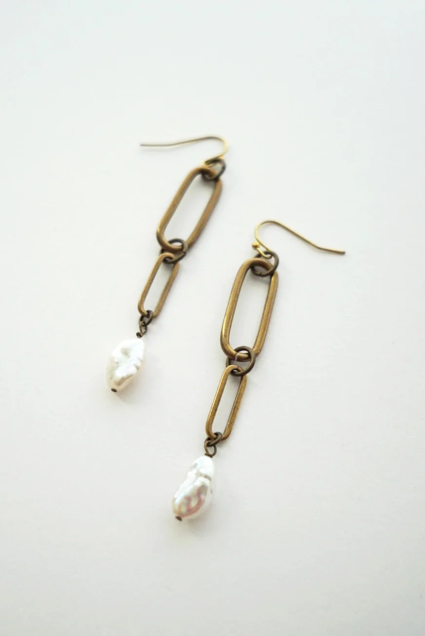 Dolorous Pearl and Chain Drop Earrings