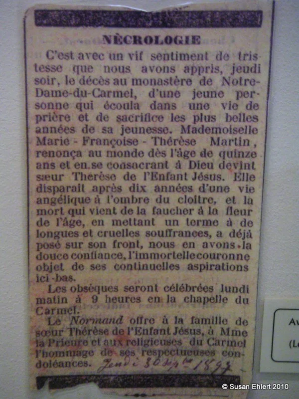 Obituary of Sister Therese of the Child Jesus of the Holy Face in "Le Normand"