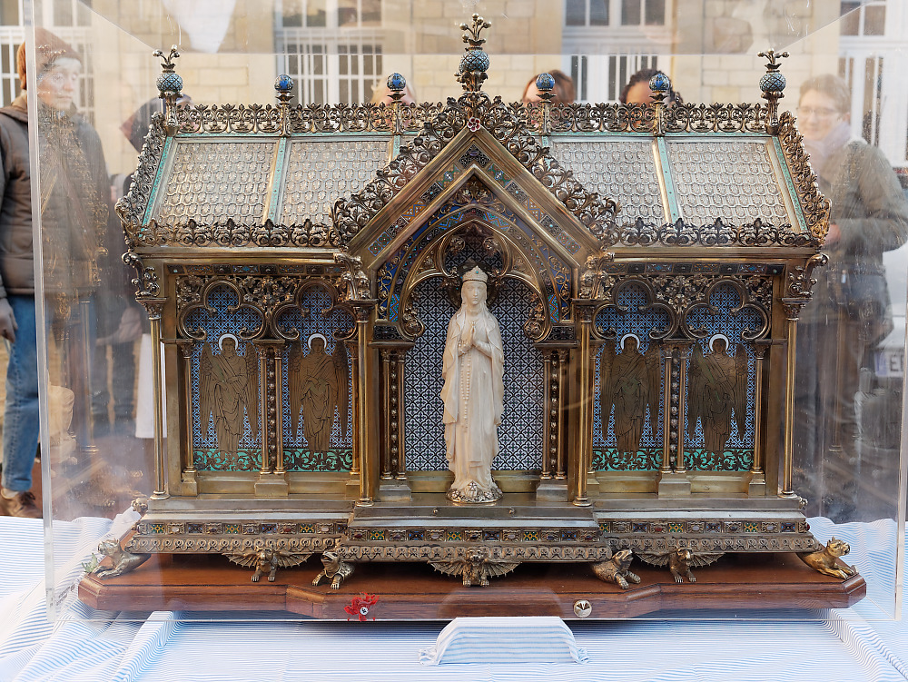 The reliquary of St. Bernadette, depicting Our Lady of Lourdes, outside the Monastery of the Visitation at Caen