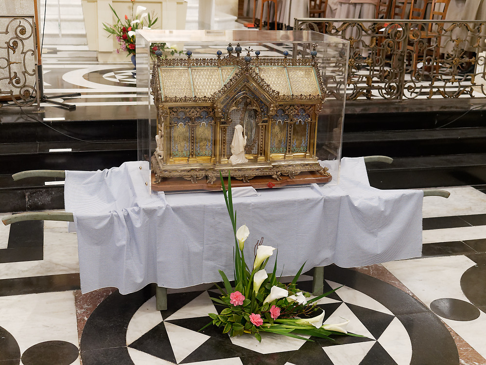 The relics of St. Bernadette of Lourdes before the altar in the chapel of the Monastery of the Visitation at Caen
