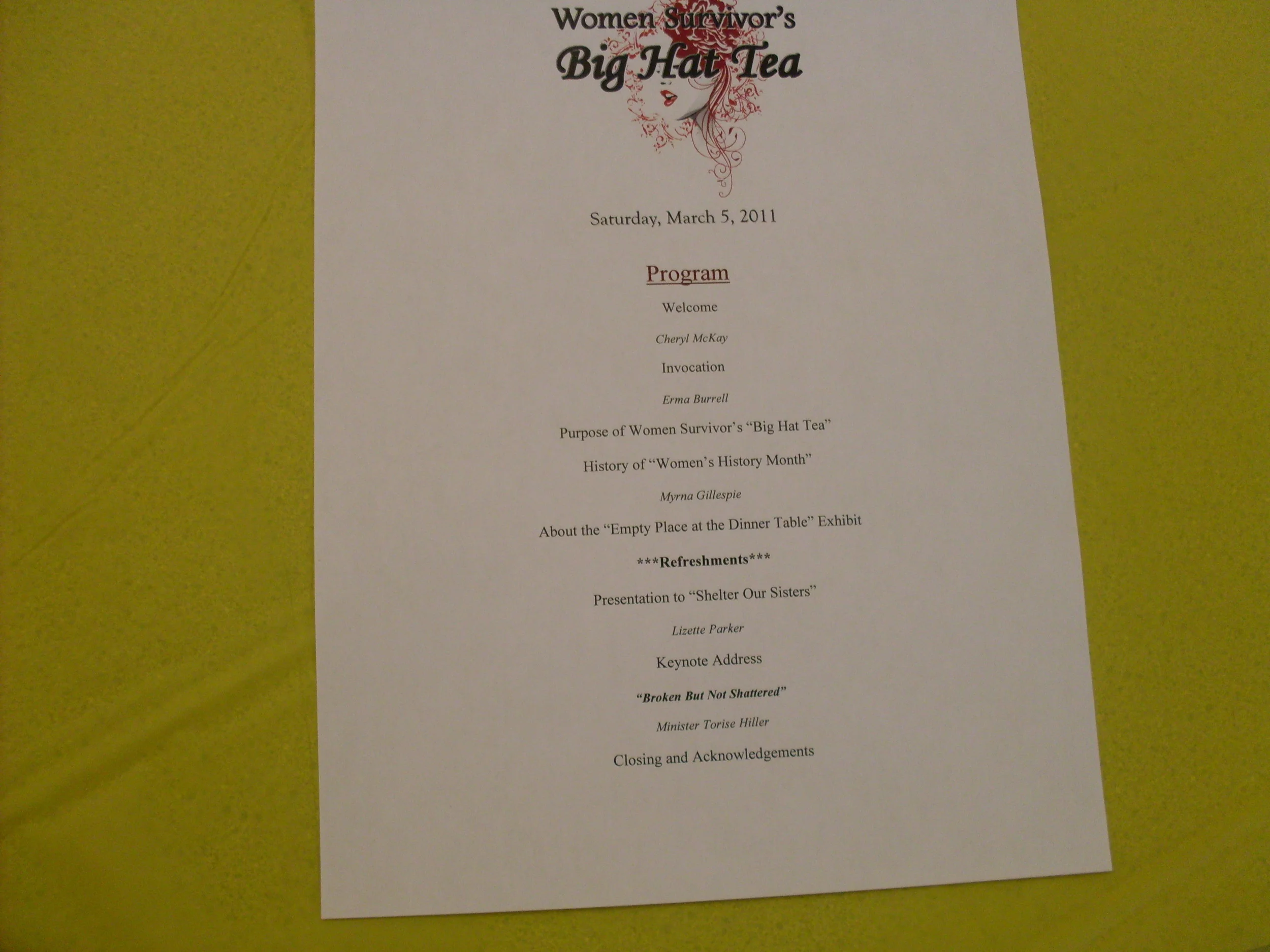 Women Survivor's Big Hat Tea - March 3, 2011