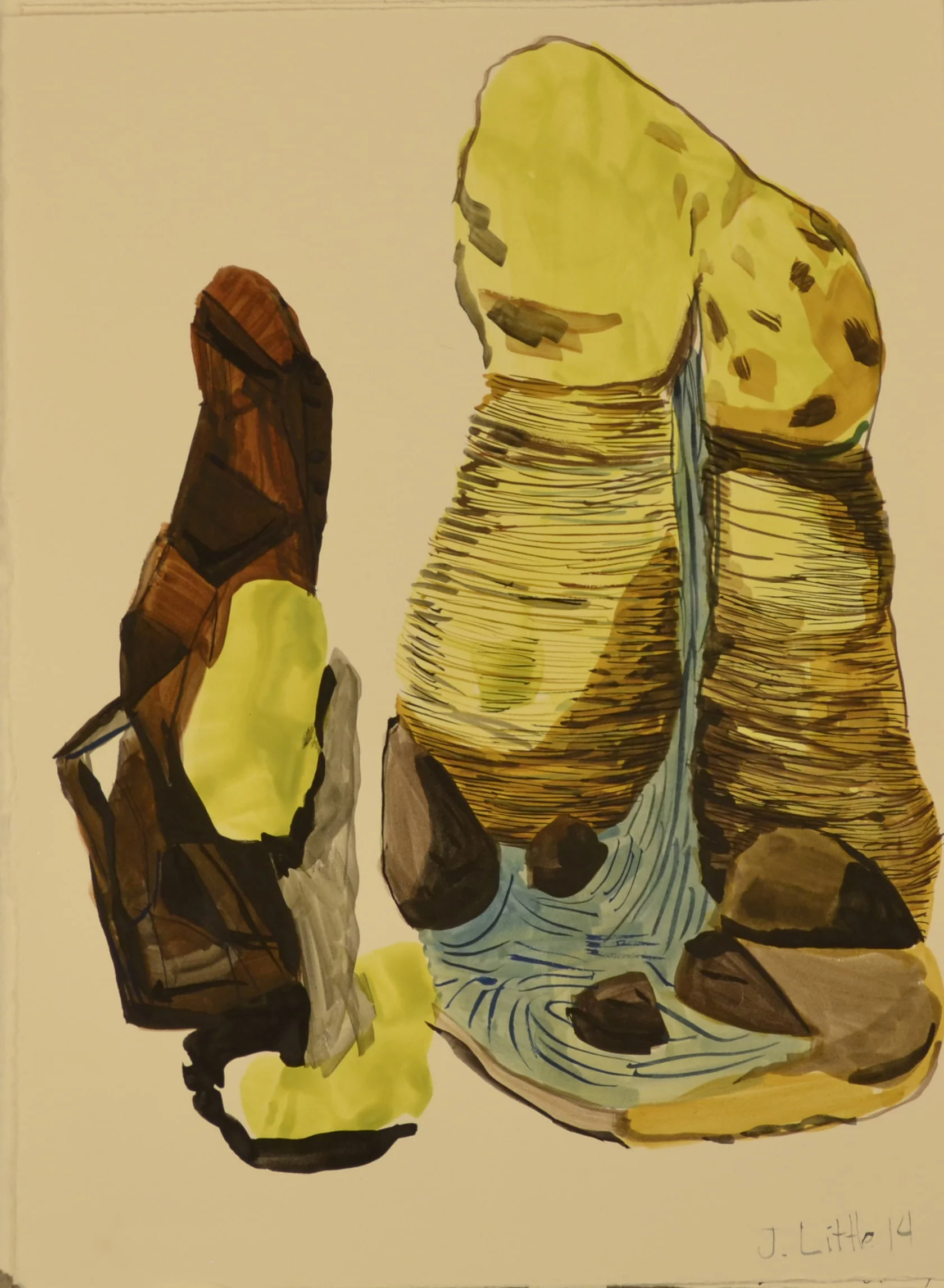 Green Waterfall Still Life, 11 x 15 inches, watercolor on paper, 2014.