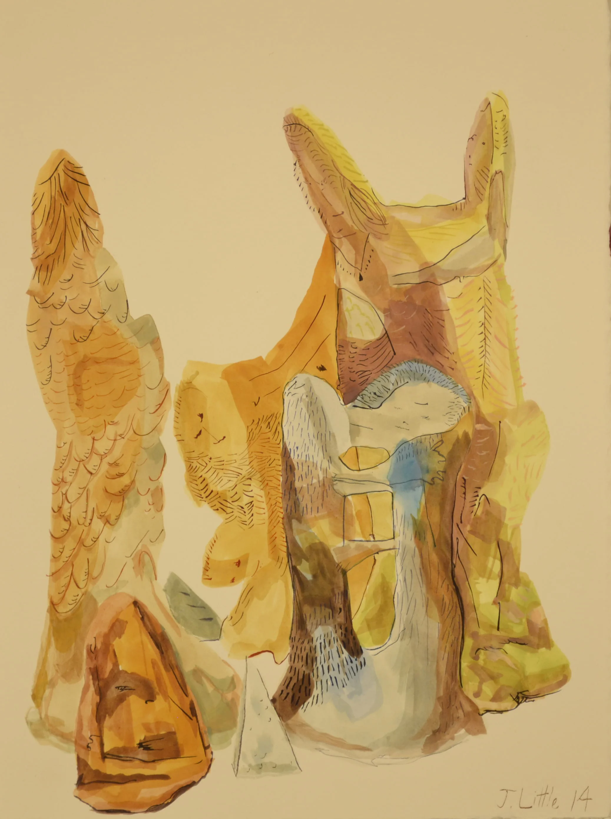Orange Figure Cluster, 11 x 15 inches, watercolor on paper, 2014.
