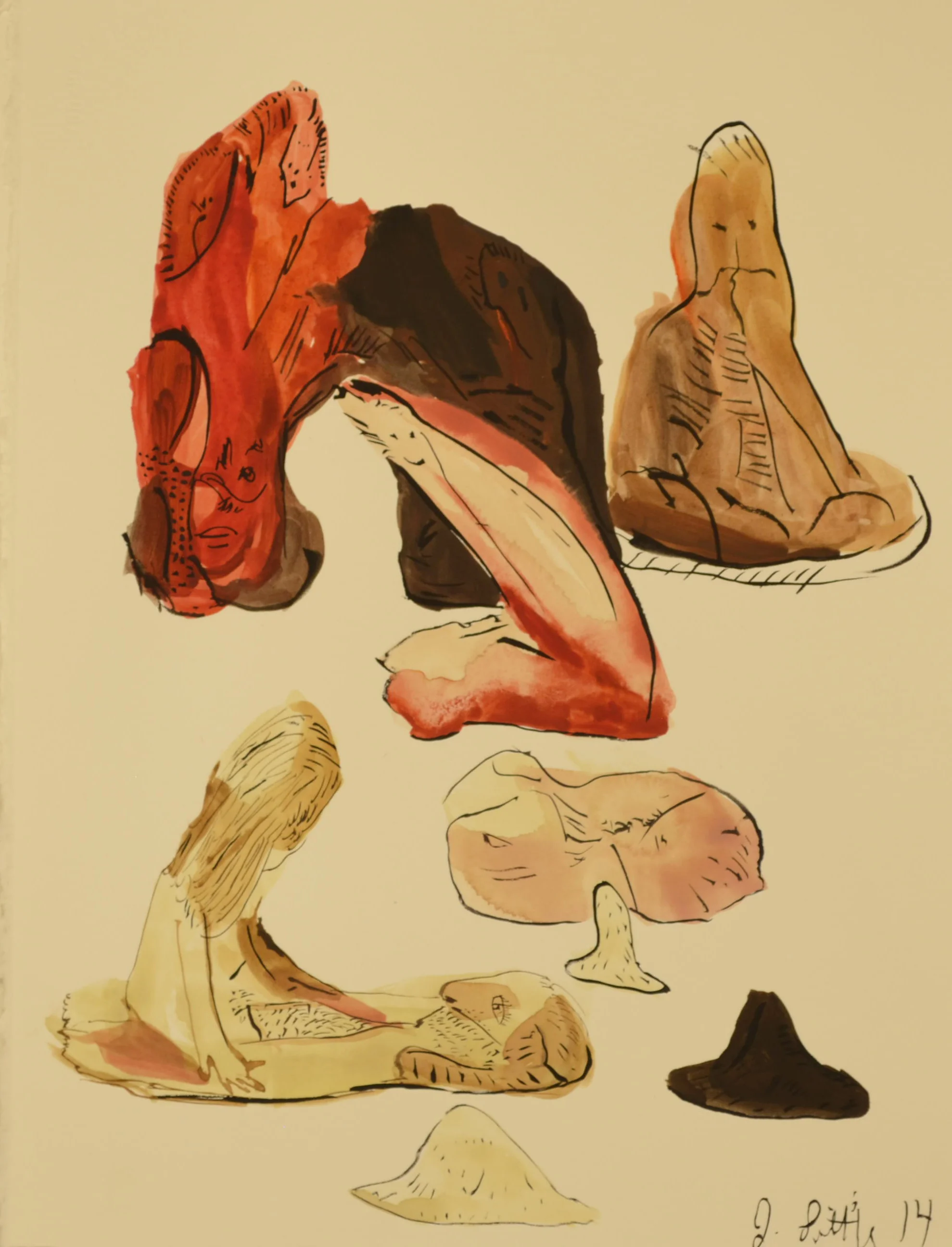 Still Life with Red Figure, 11 x 15 inches, watercolor on paper, 2014.