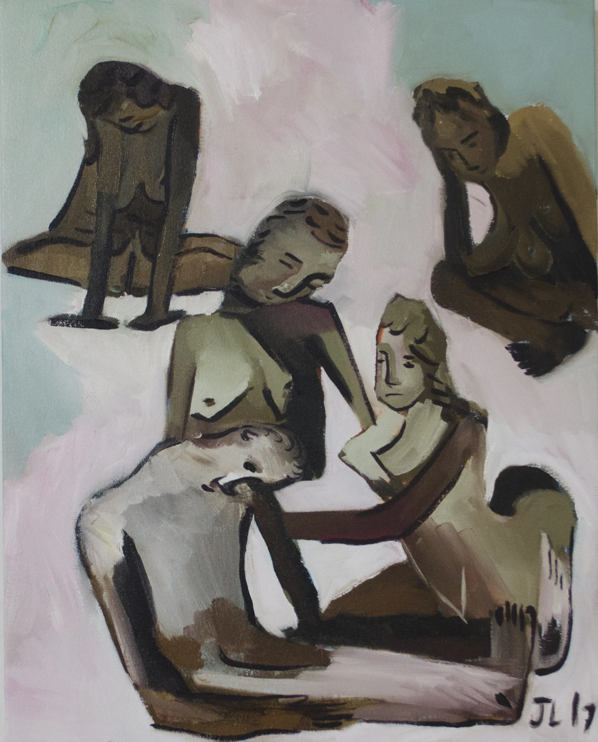 Five Figures, 12 x 14 inches, oil on canvas, 2017.