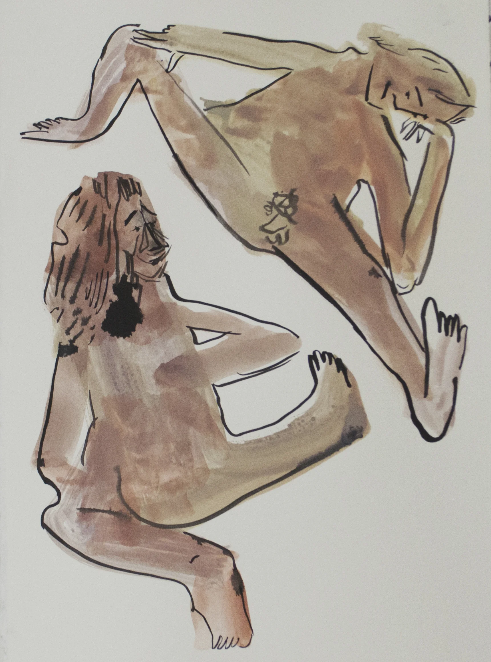 Two Pink Figures, 11 x 15 inches, watercolor and ink on paper, 2017.
