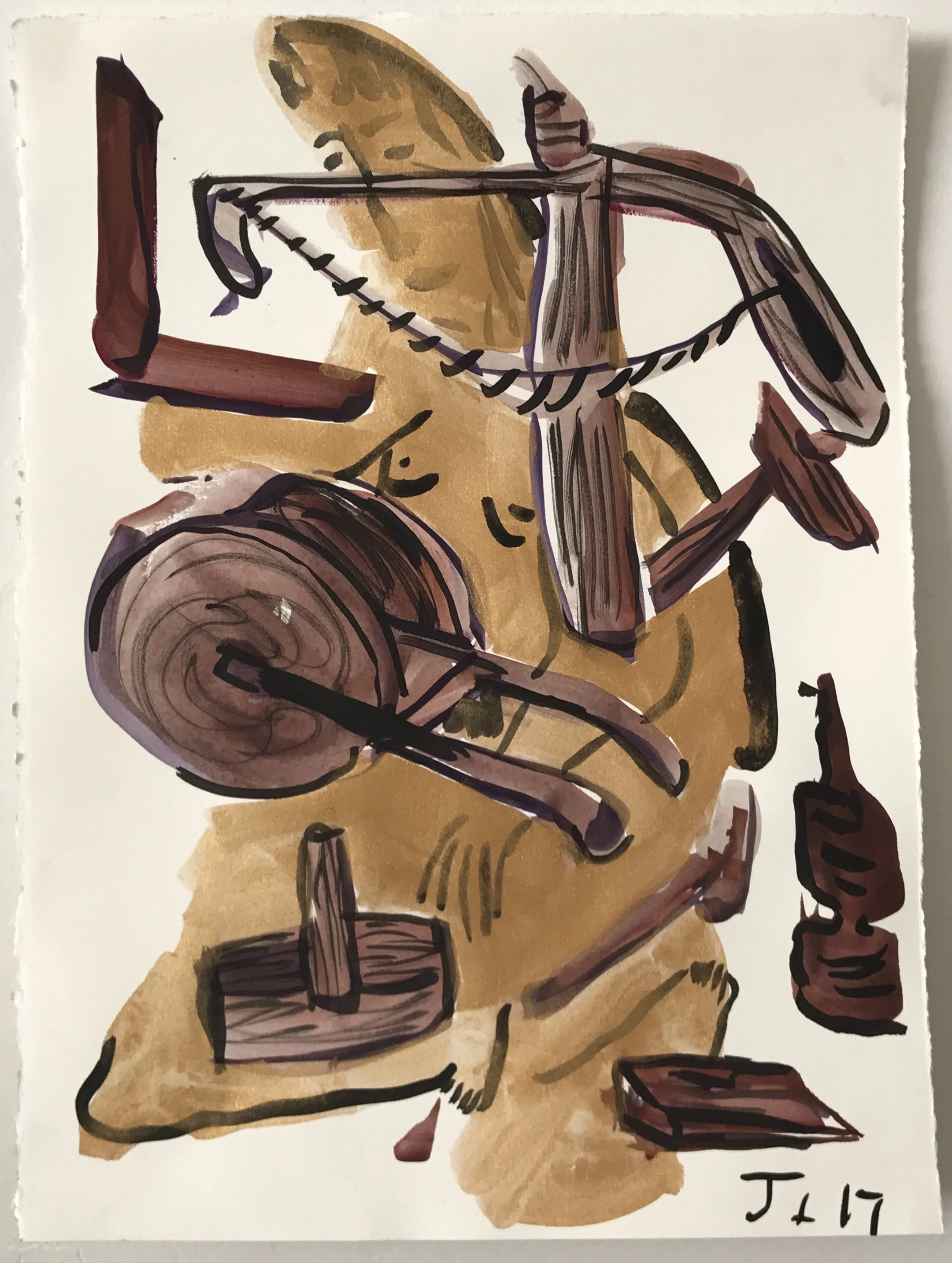 Wooden Tools, 11 x 15 inches, watercolor and ink on paper, 2017.