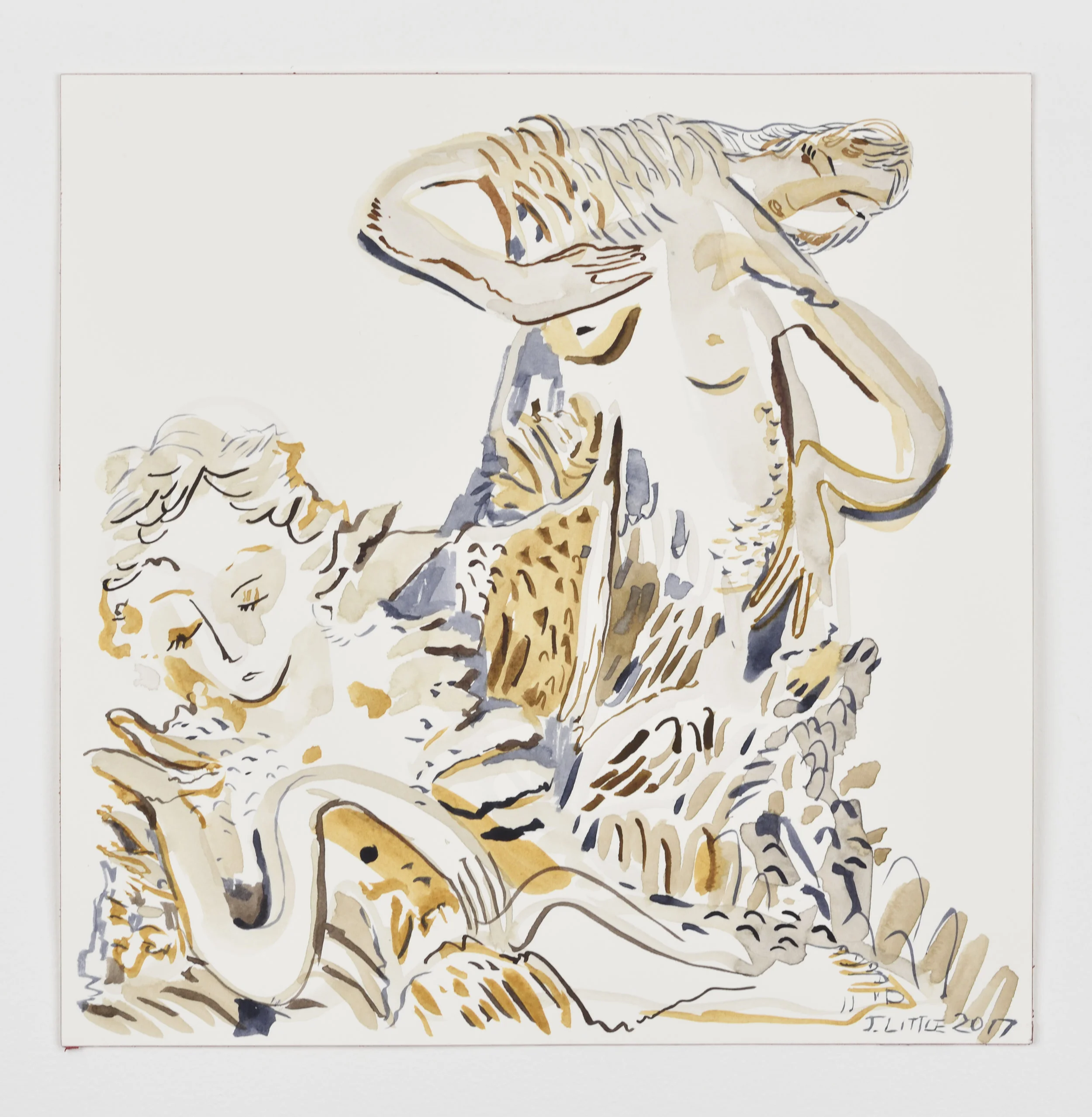 Untitled, 11.8x11.8 inches, watercolor on paper, 2017. (11.155.WC) Photo credit Rebecca Fanuele. Produced in residence at The Residency Program Versailles, France and exhibited in "Fountain" at Lefebvre et Fils Paris, France. © Courtesy of Galerie Lefebvre & Fils and Jasmine Little