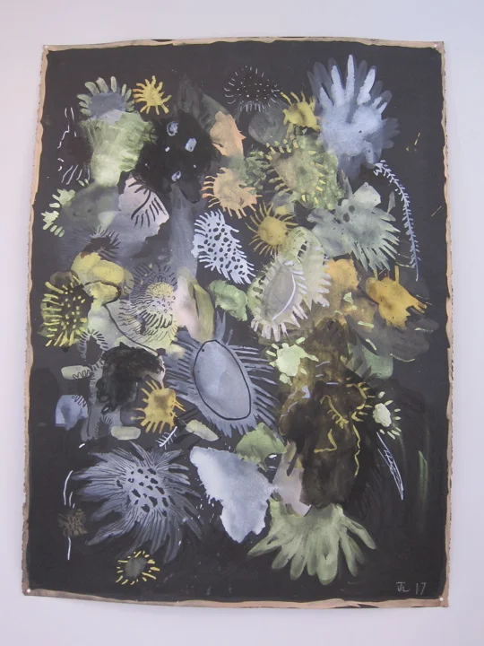 Untitled, 22x30 inches, watercolor and ink on paper, 2017. (07.115.WC) Produced in the summer in Los Angeles for exhibition Tidal at South Willard. Photo credit South Willard © Courtesy of Jasmine Little. In private collection.