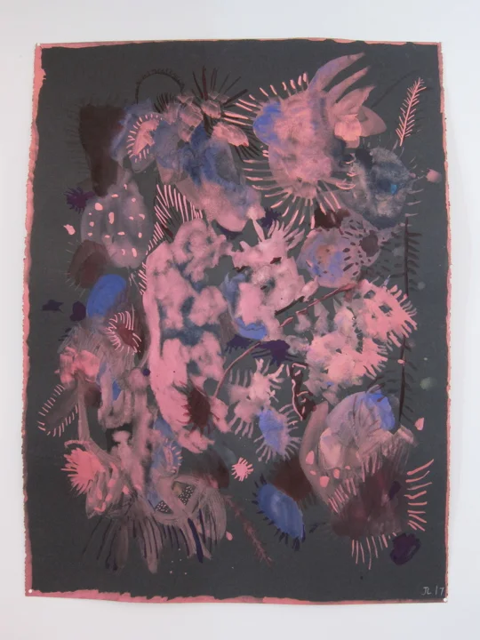 Untitled, 22x30 inches, watercolor and ink on paper, 2017. (07.116.WC) Produced in the summer in Los Angeles for exhibition Tidal at South Willard. Photo credit South Willard © Courtesy of Jasmine Little. In private collection.