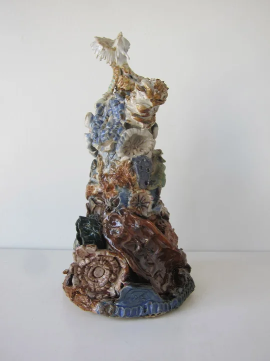 Hat, 10x5x5 inches, stoneware and glaze, 2017. (06.103.CER) Produced in the spring in CO for exhibition Tidal at South Willard. Photo credit South Willard © Courtesy of Jasmine Little. In private collection. In private collection.
