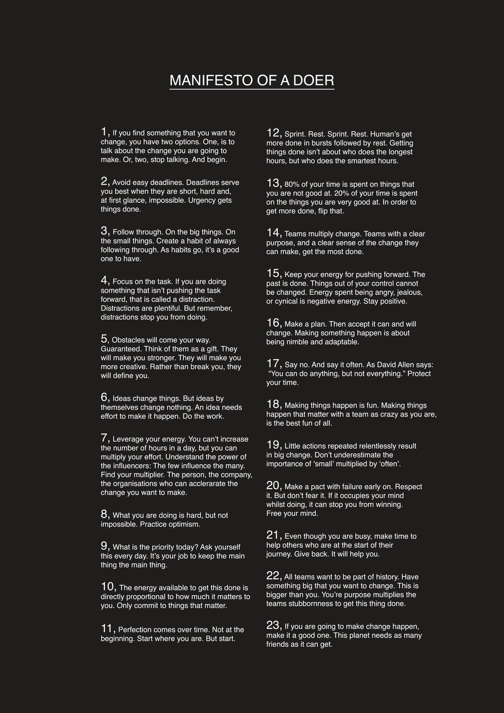 Manifesto of a Doer via This Isn't Happiness