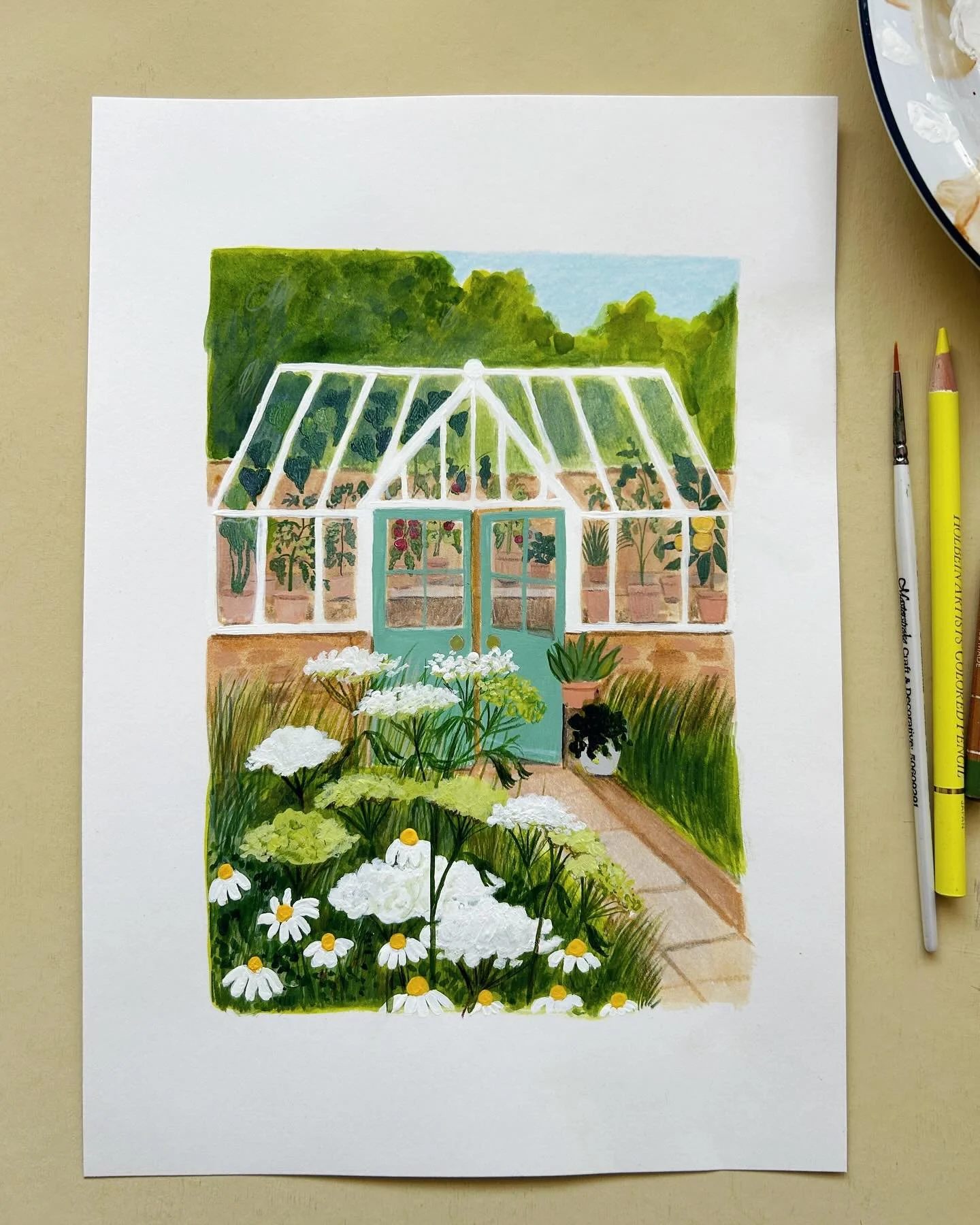 A full look at my new green house painting! This is the result of x3 8- late painting sessions. I need to get better at  prioritising painting but admin always seems to take up most of my very limited working hours! This was so much fun to do, I&rsqu