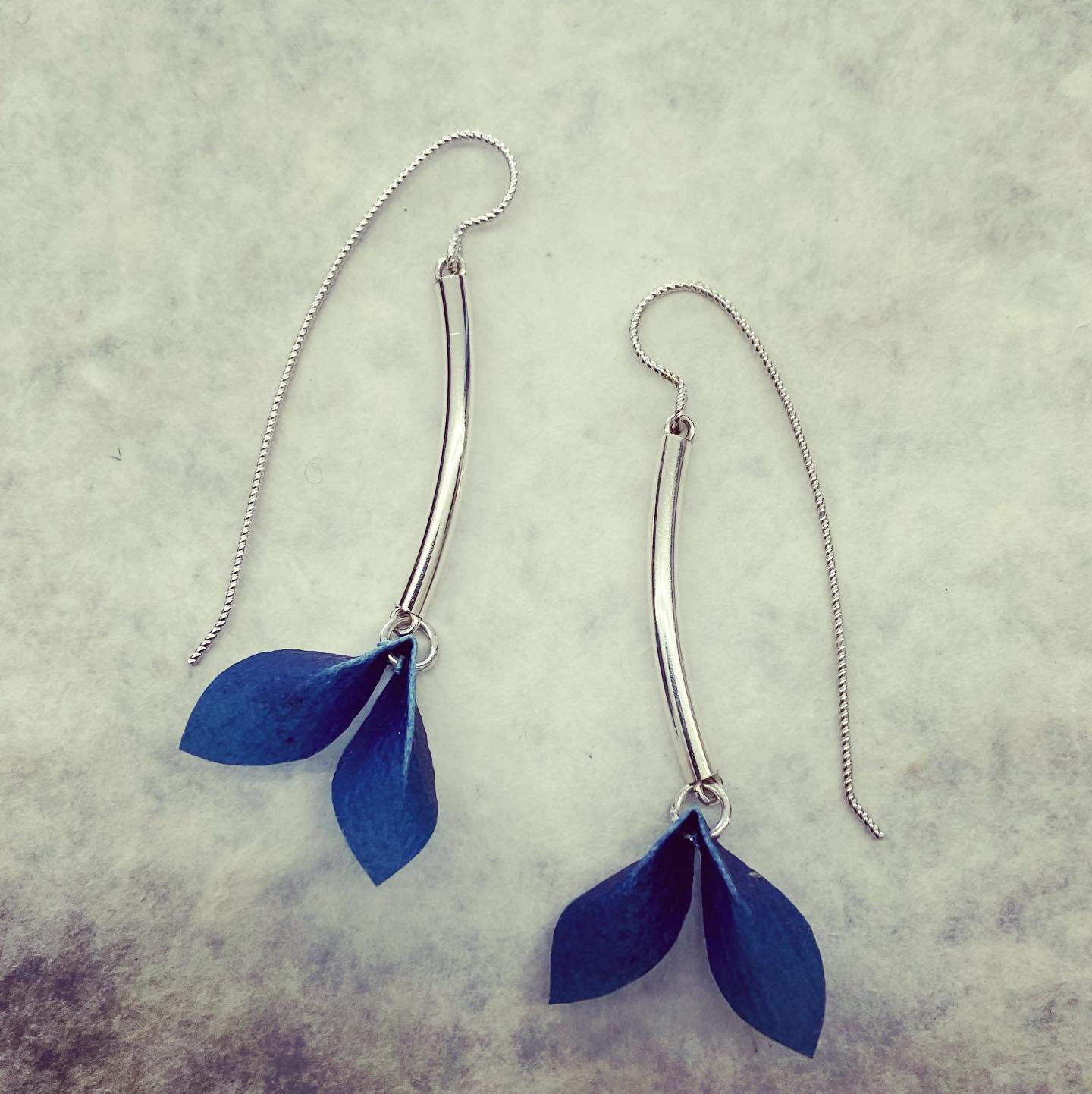 #indigo #handmadepaper #sterling &ldquo;Flutters&rdquo; #movement #earrings