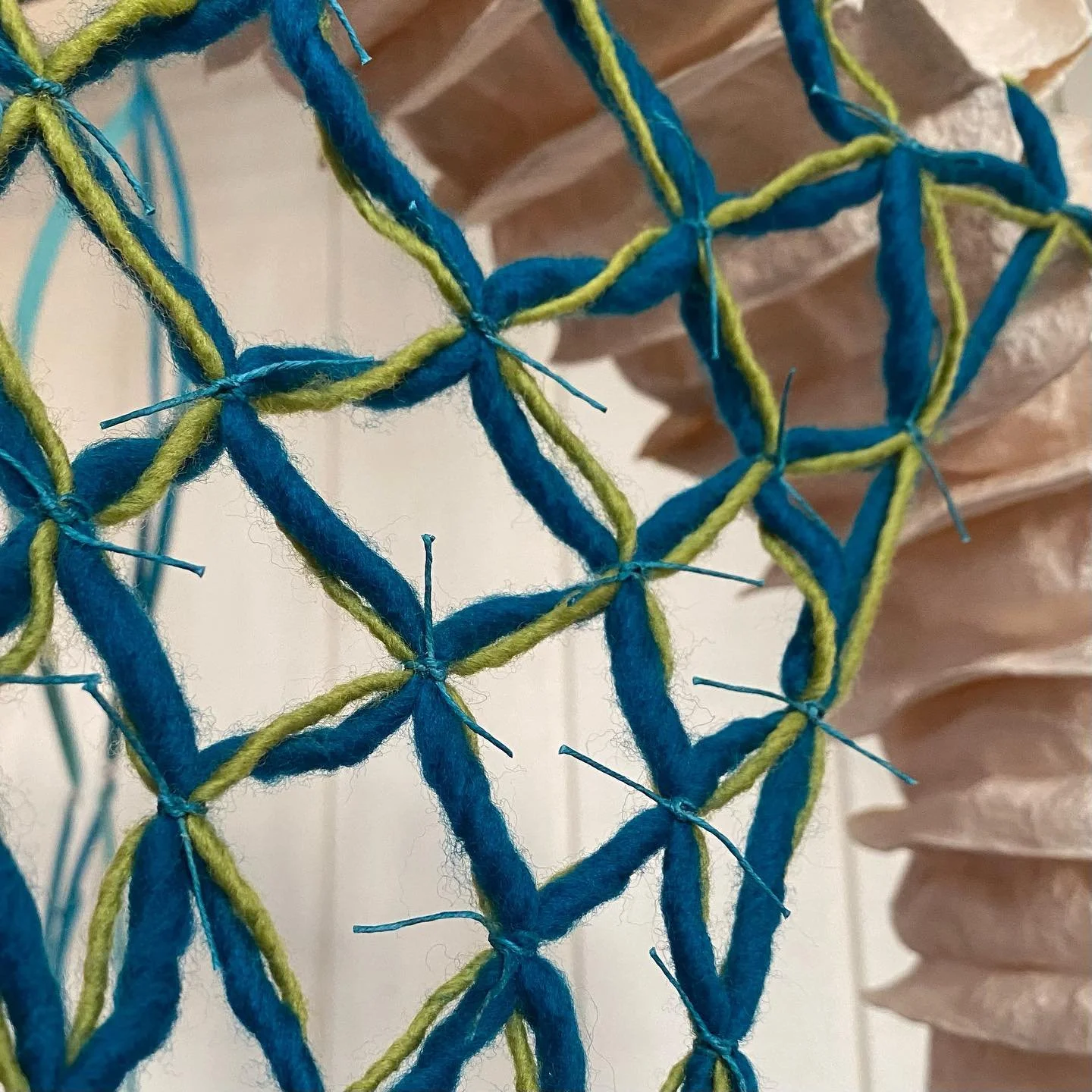 Snippets of &ldquo;in, out and through&rdquo; installation at MLI airport for #quadcityarts #handmadepaper #wool #linen #structure and #flow