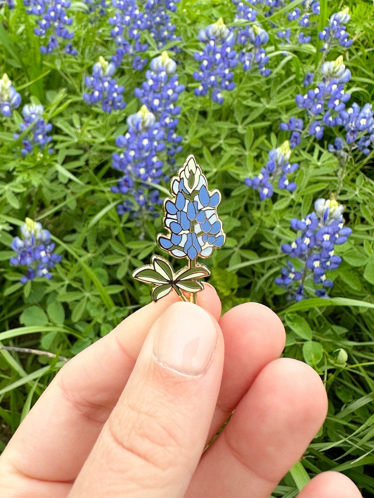 I made these bluebonnet pins last year just after spring so I was excited to take a photo of one this year with the real deal.

I love spring! 🌼🌿🌸🌱