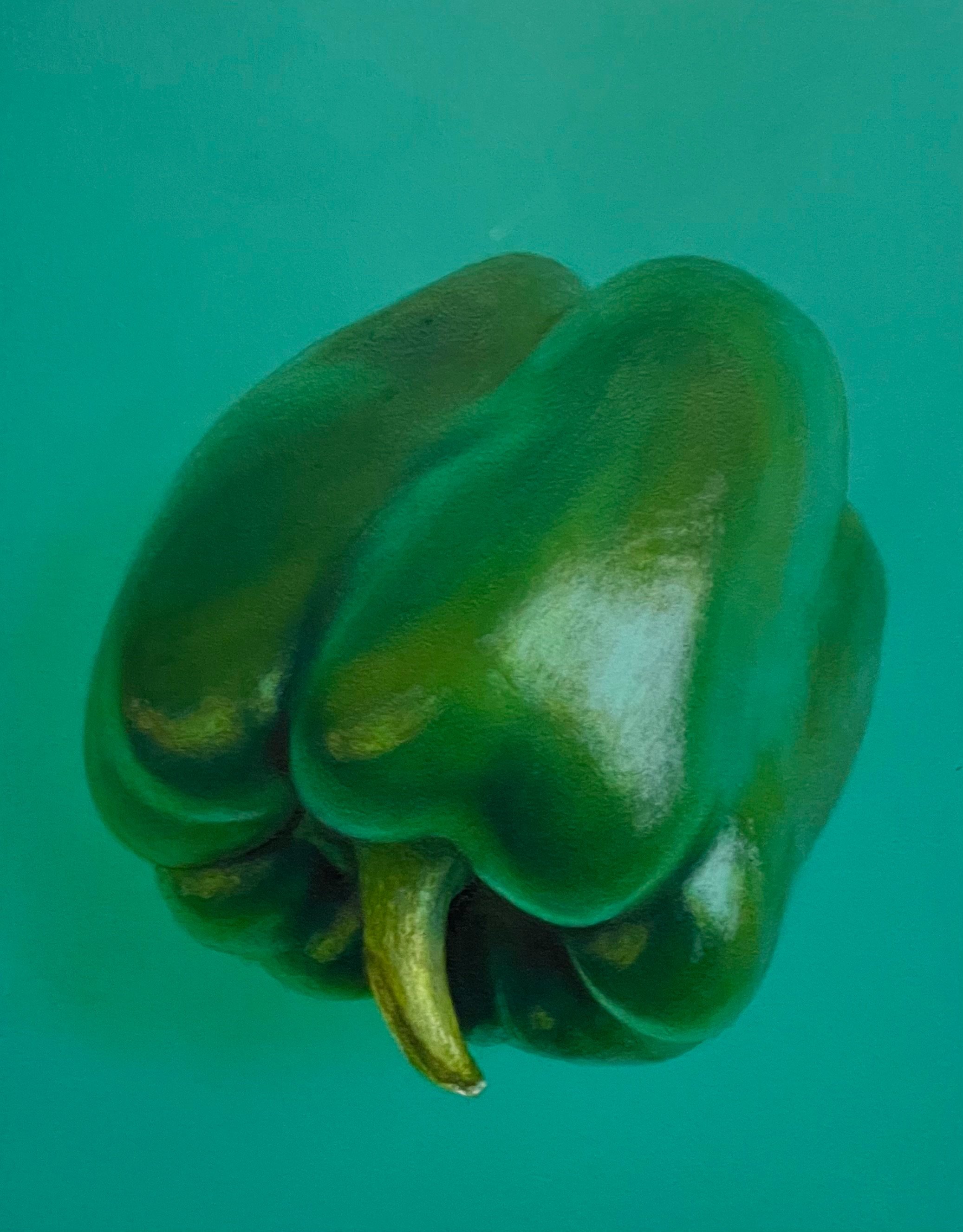 Green Pepper on Teal (sold)