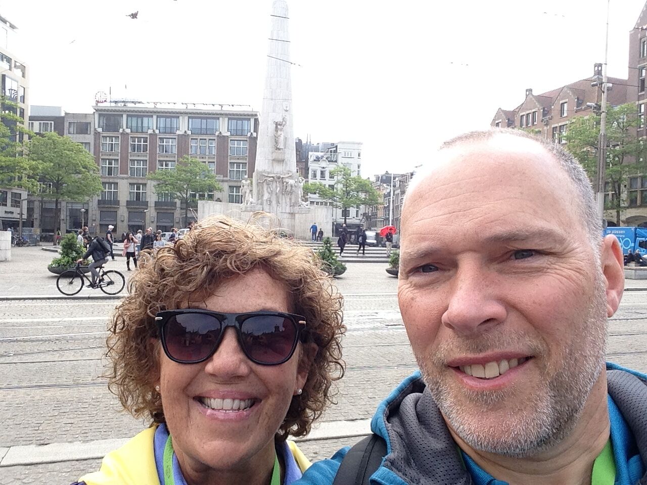 After a short walk in Amsterdam, we found ourselves in the great square in front of the royal palace of Amsterdam. It is where the king of Amsterdam lives. I mean in the palace, not the square! We were given about an hour of free time before we had to rejoin our group to continue our walking tour. So, we took a few more photos (by the end of the day it was almost 180), found a bathroom for one of us, and found some coffee for one of us, and then we returned to meet our group. Then we were on our way to our canal tour!