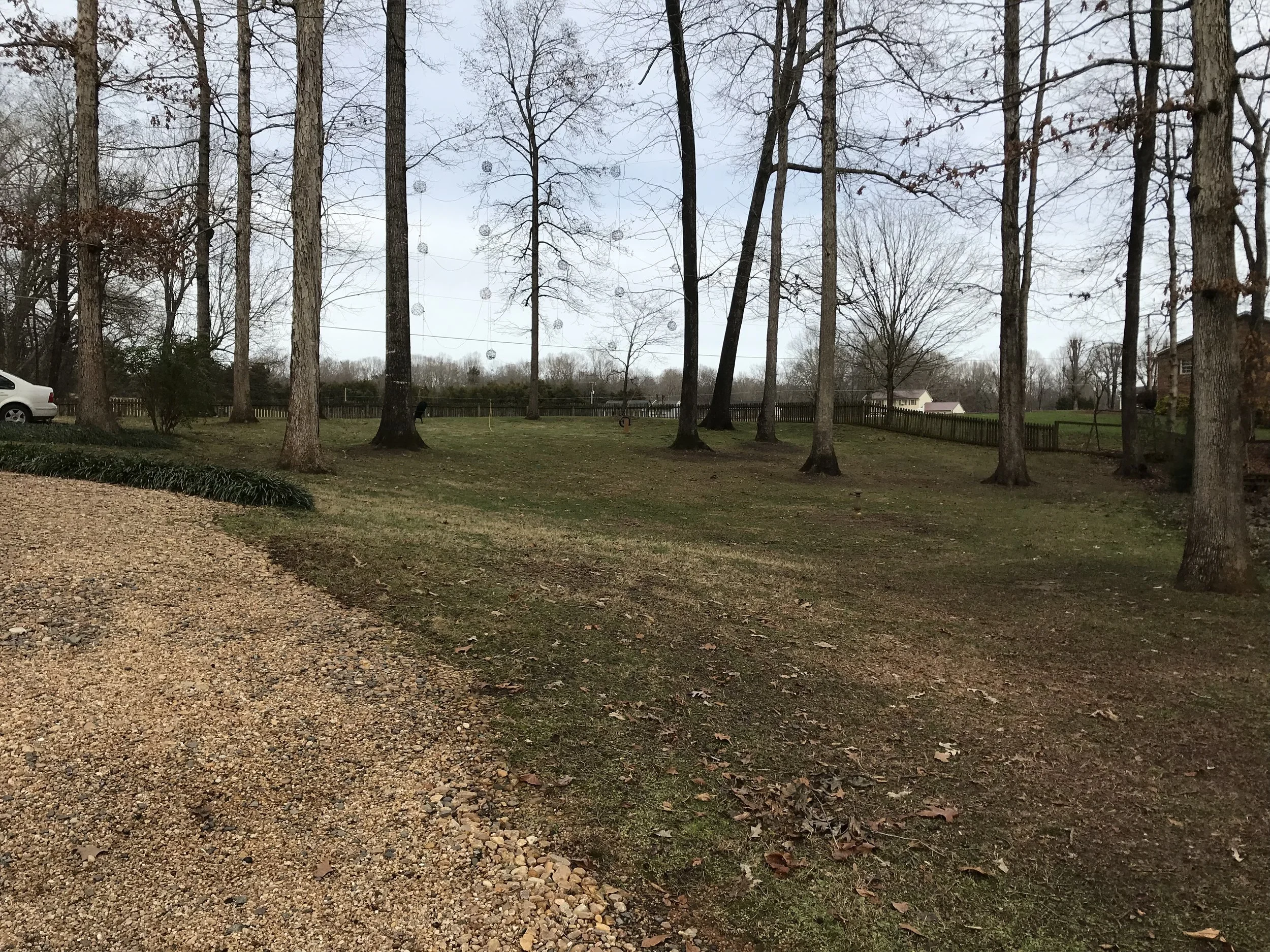 This is photo 6. Looking at the side yard, a more gradual slope down to lot 47 from the front of the property.