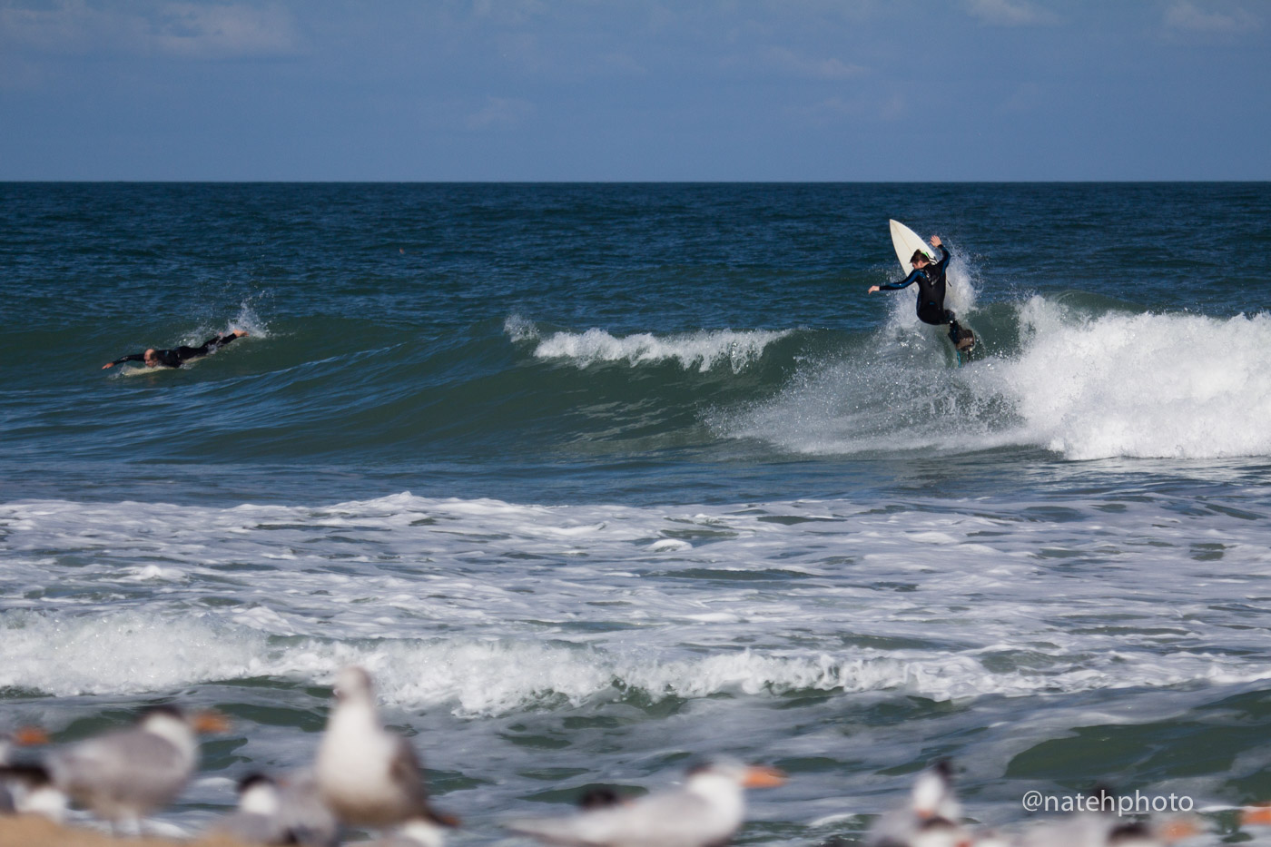 Nate Gallagher, going vert between the weekend warriors and the flying beach patrol. 