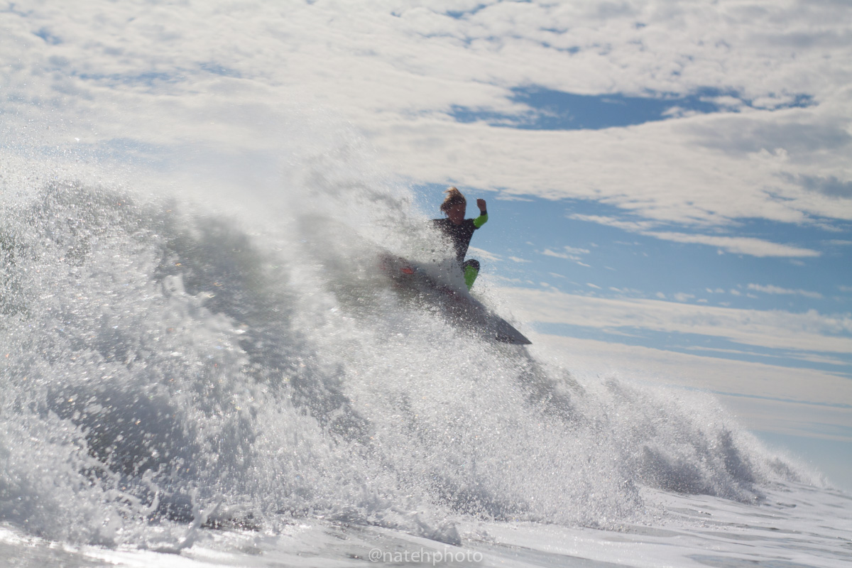 I haven't met this grom yet, but he's powerful young surfer. One more blast on the close-out to finish the wave. 