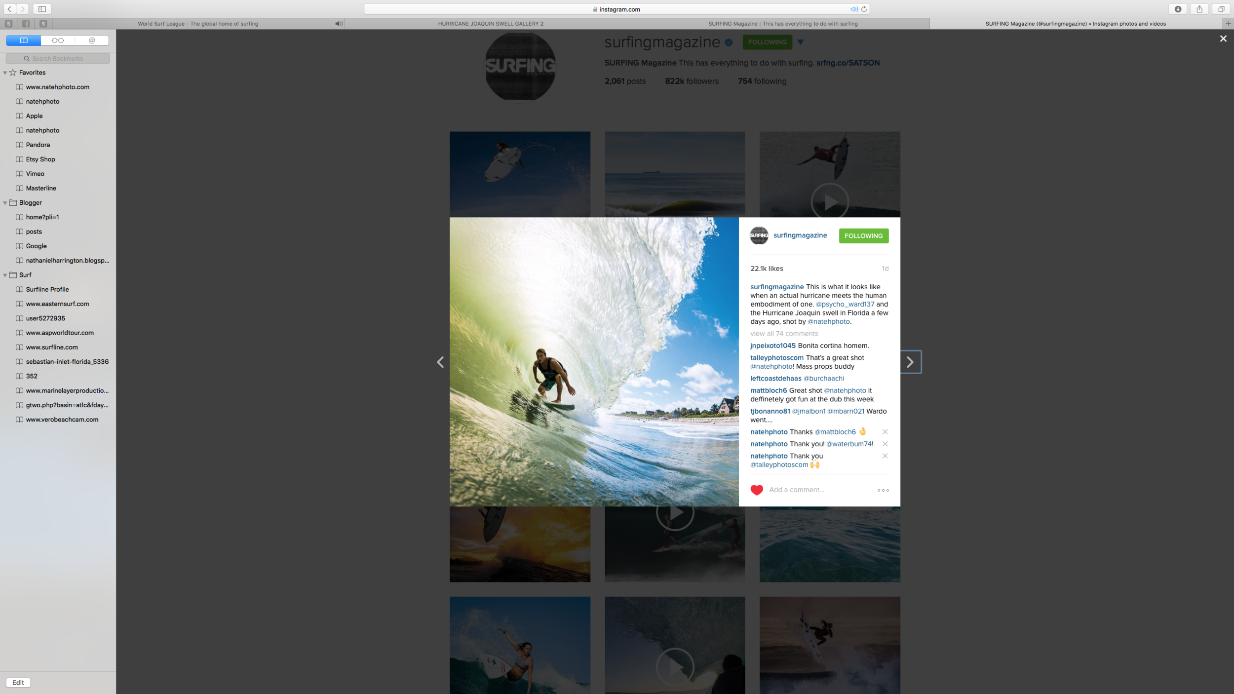 One image of Chris Ward was used as a Surfing Magazine Instagram post. Considering they have almost a million followers this is really good media! This photo has received over 22,000 likes. 