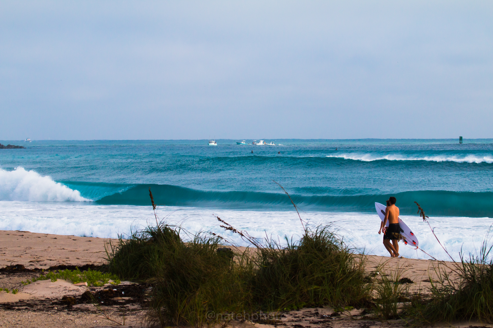 The drift was pretty strong, so the surfers took lefts for a mile or so and then made the walk back up the beach to do it again. The view got the stoke flowing strong. 
