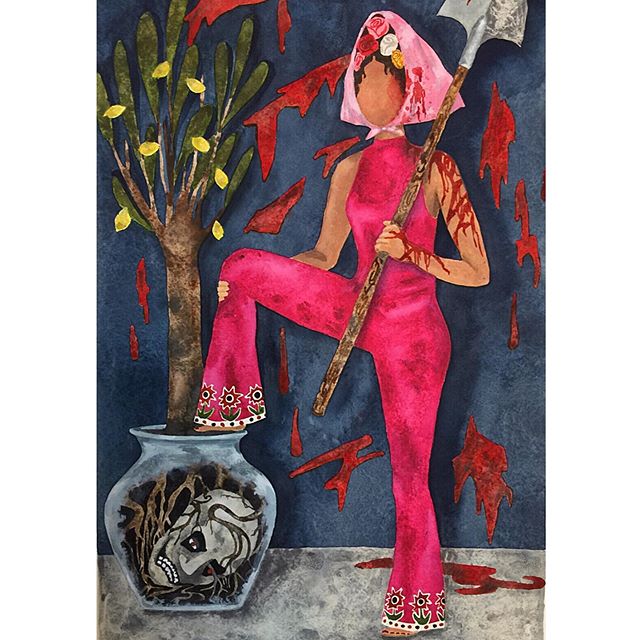 ⚔️🍋⚔️Fertilizer for my Lemon Tree&rsquo; gotta love a jumpsuit💕 #watercolor #womenwarriors #demonslayer #watercoloronpaper