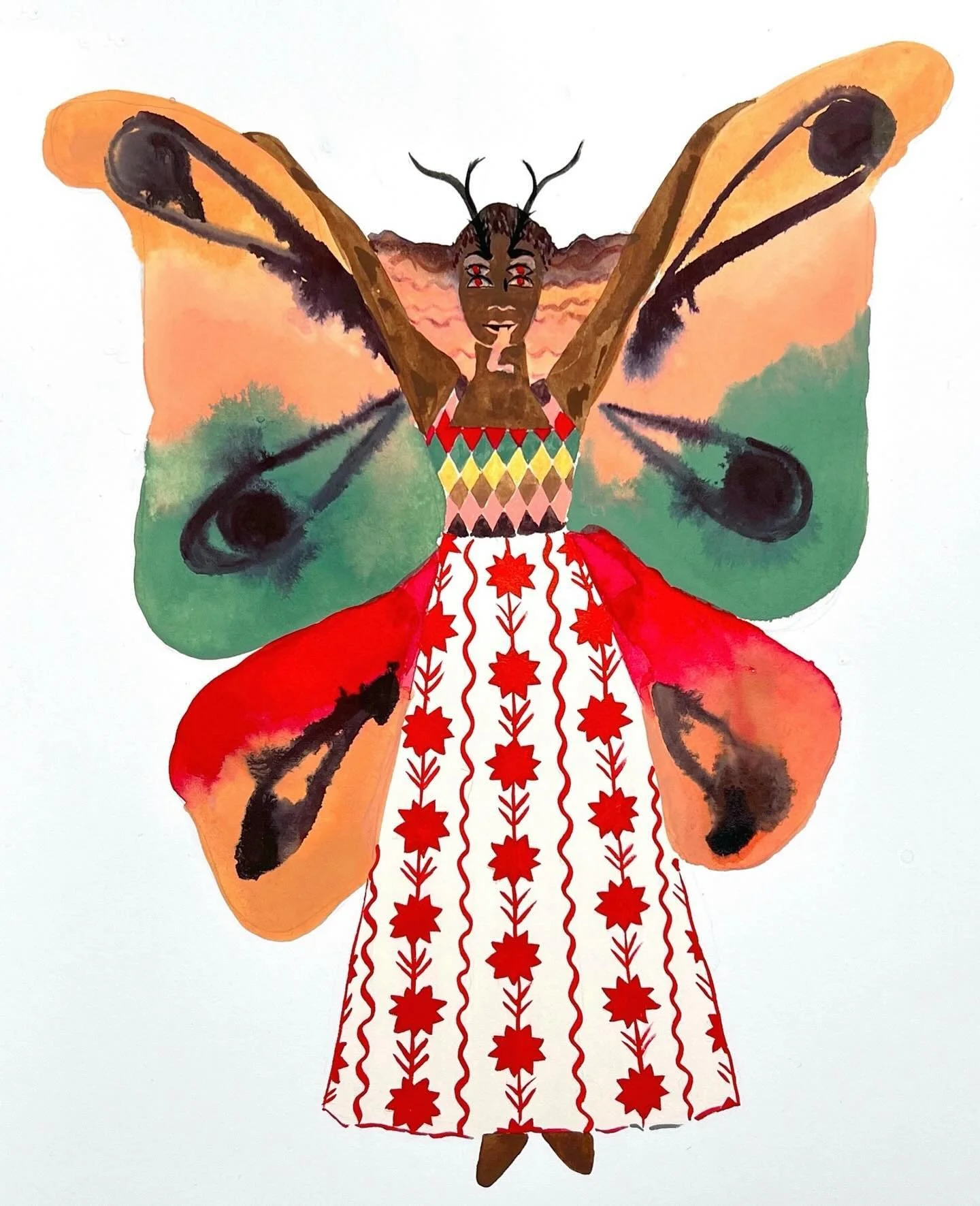 Mothra femme fatale, watercolor on paper #watercolorartist #folkart #kerioldham #nyartist #mothra #femmefatale