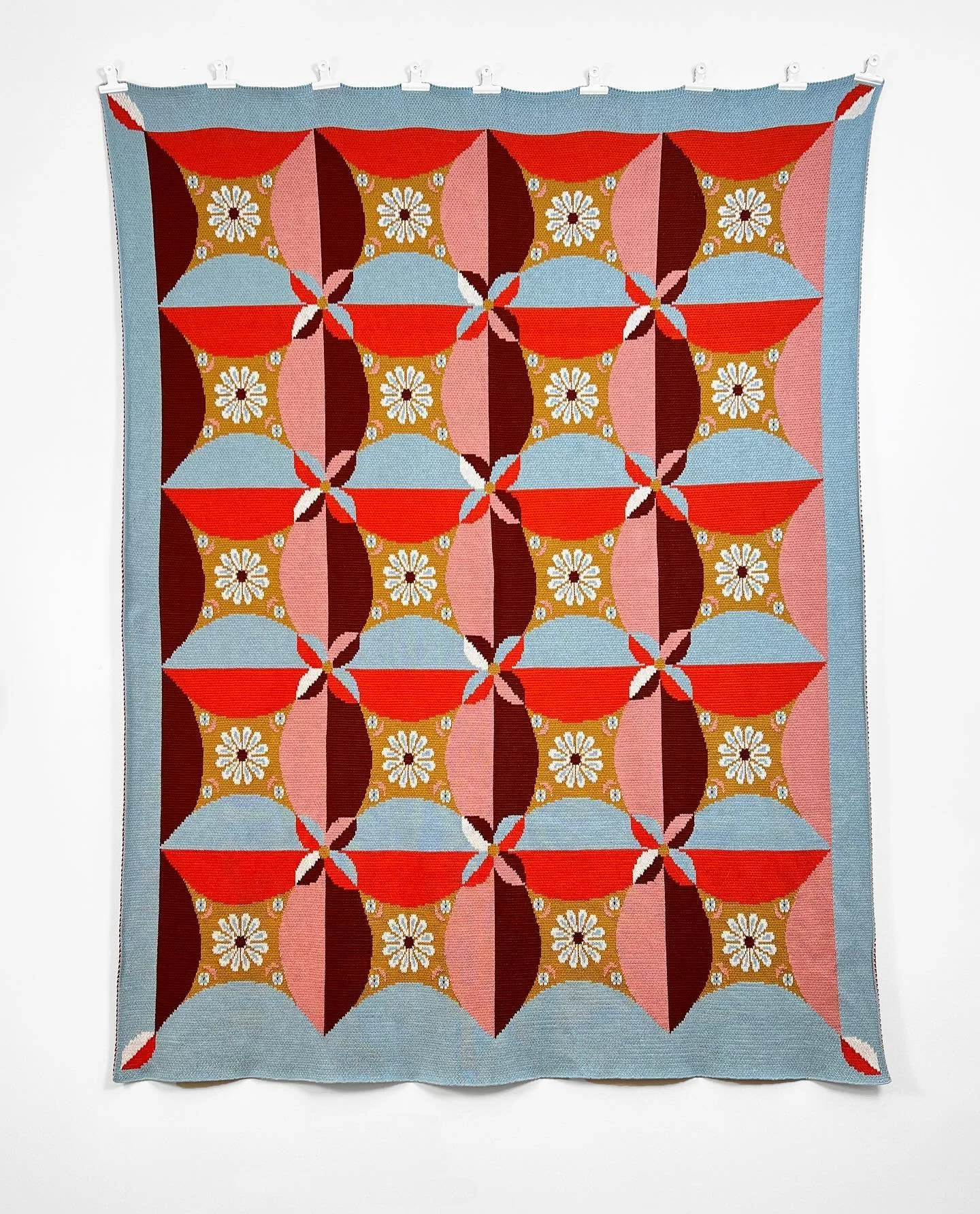 🍁Autumn cozy! Excited to share more of the blankets in my first textile collection! Inspired by the folk patterns and archetypes explored in my paintings- this is the Folk Quad Blanket in blue. 100% knit cotton, made in NY. Now available on my websi