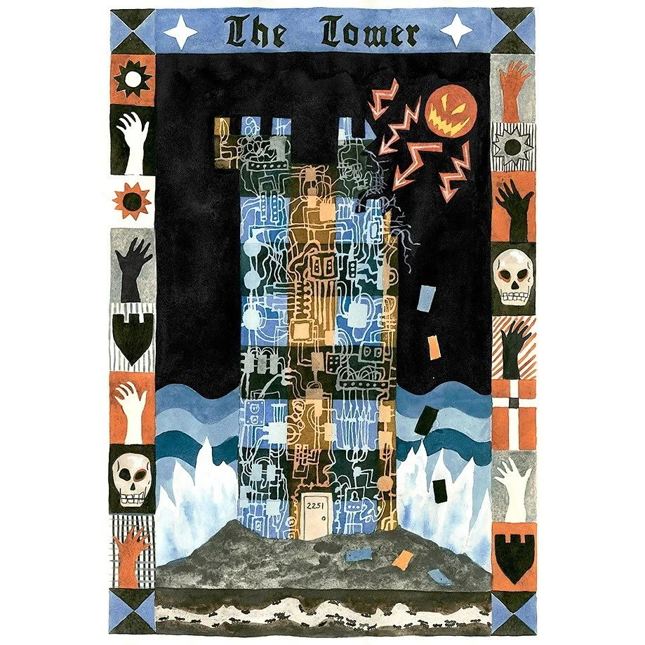 The Tower&rsquo;🔮! One of my favorite tarot cards- a symbol of change, collapse, and transformation. This piece has been feeling very timely. I&rsquo;m bring it out of the archive as a limited edition print&mdash;available soon on my site + at Not-A