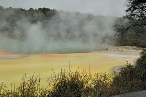  This geothermal feature, Artist's Palette, is a beautiful pale yellow with splashes of orange. 