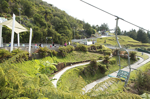  Steps from the open-air dining area, the three different luge tracks—Scenic, Intermediate and Advanced—begin. 