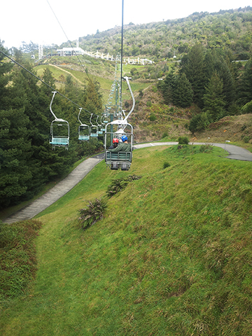  The first of three rides on the chairlift. I’ve got a death grip on the side bars because it’s a long way down! 