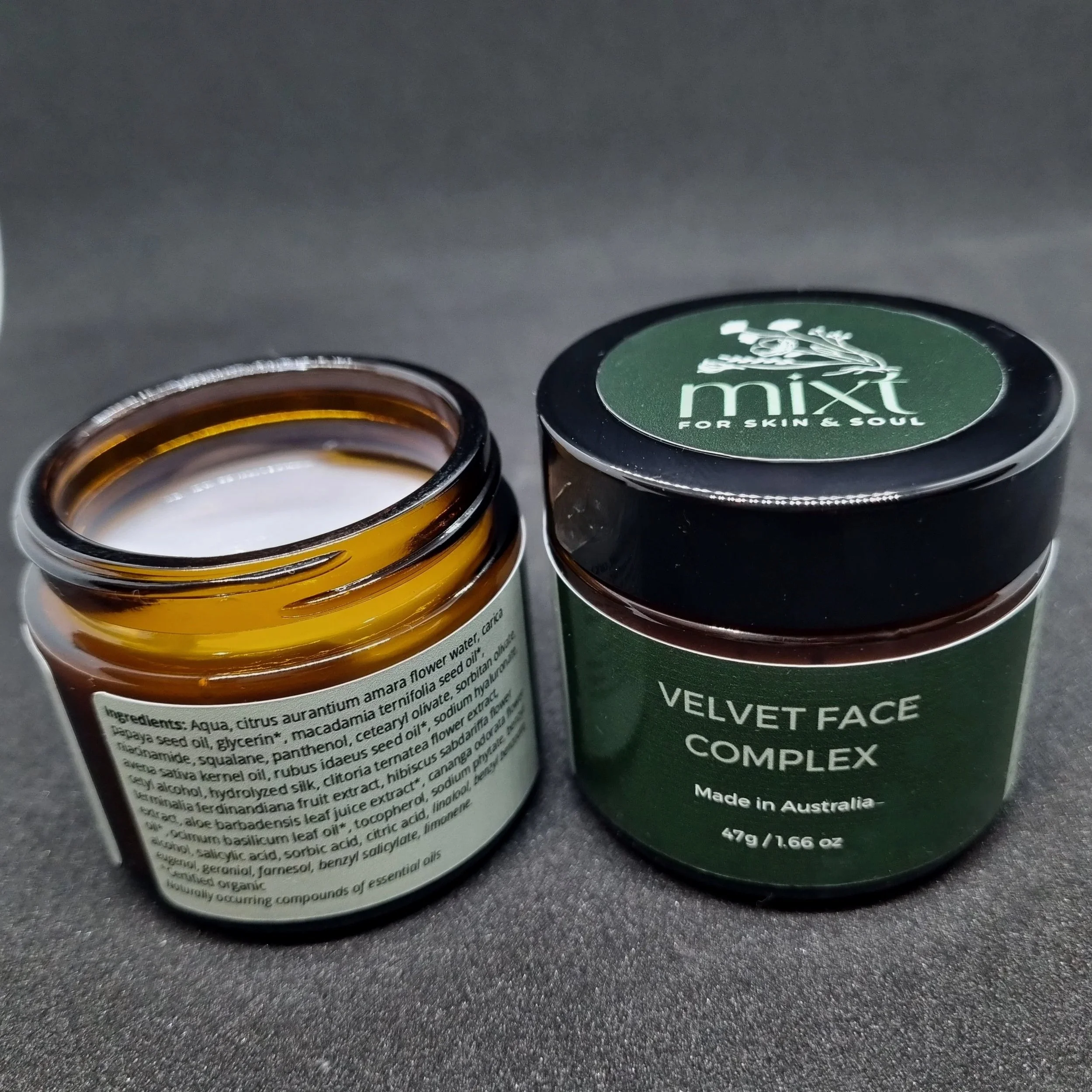 Velvet Face Complex hydrating face moisturiser in product jar on a clean background