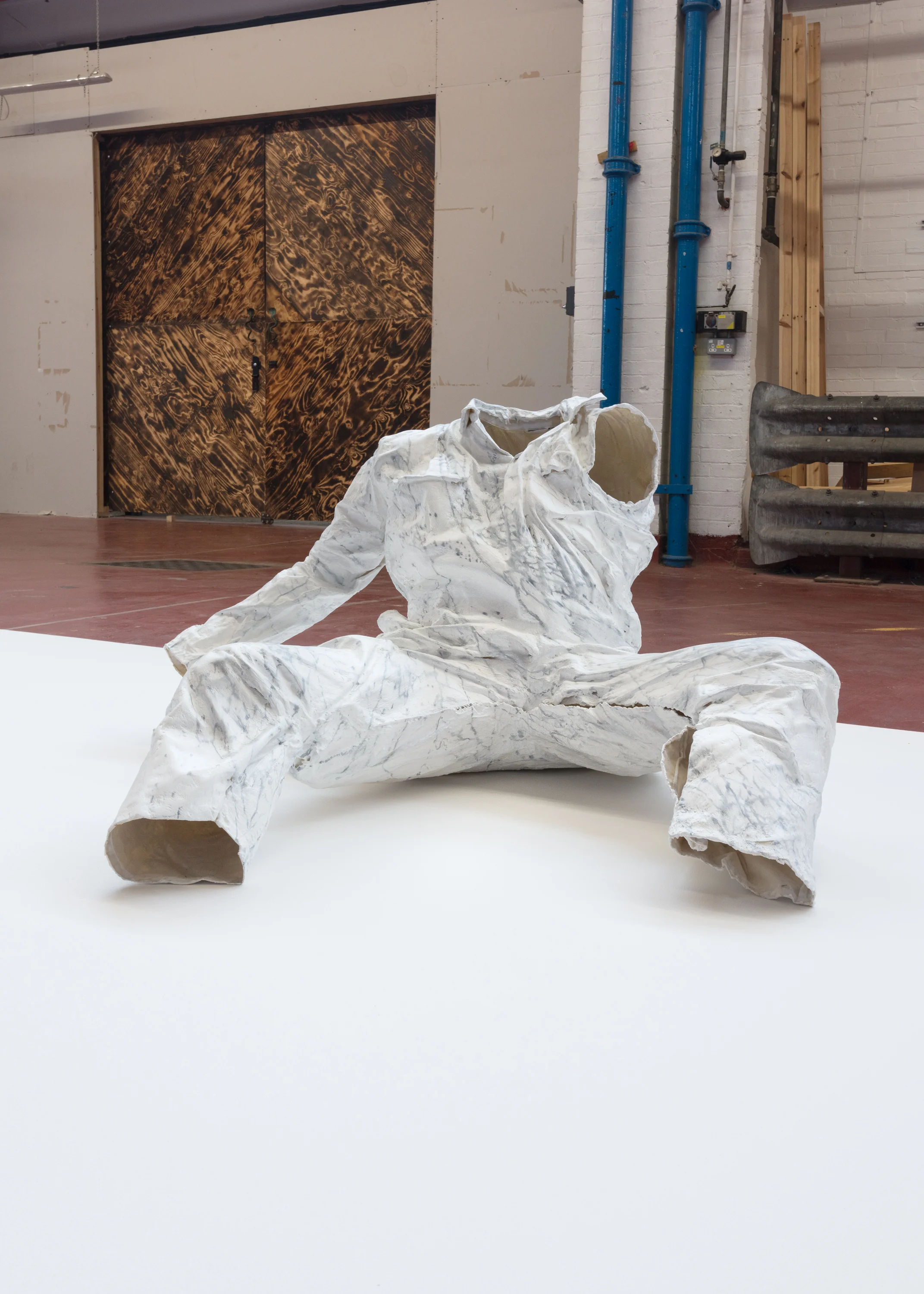 ‘monument I’ worn work coveralls, resin, jesmonite, faux finish by pierre-yves morel