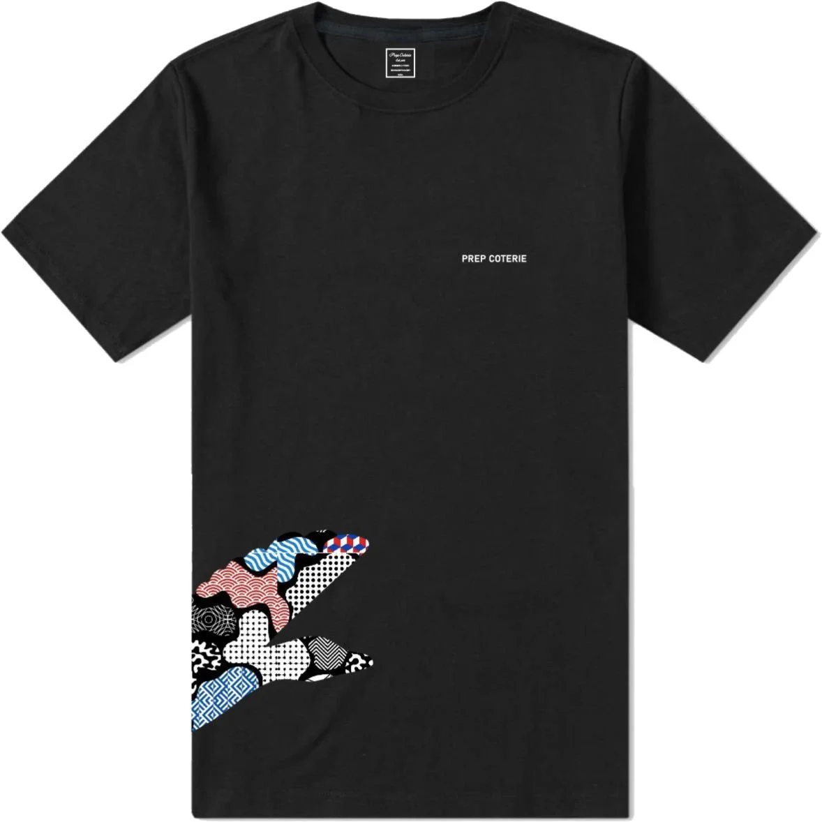 Abstract patchwork duck t shirt blk.jpg