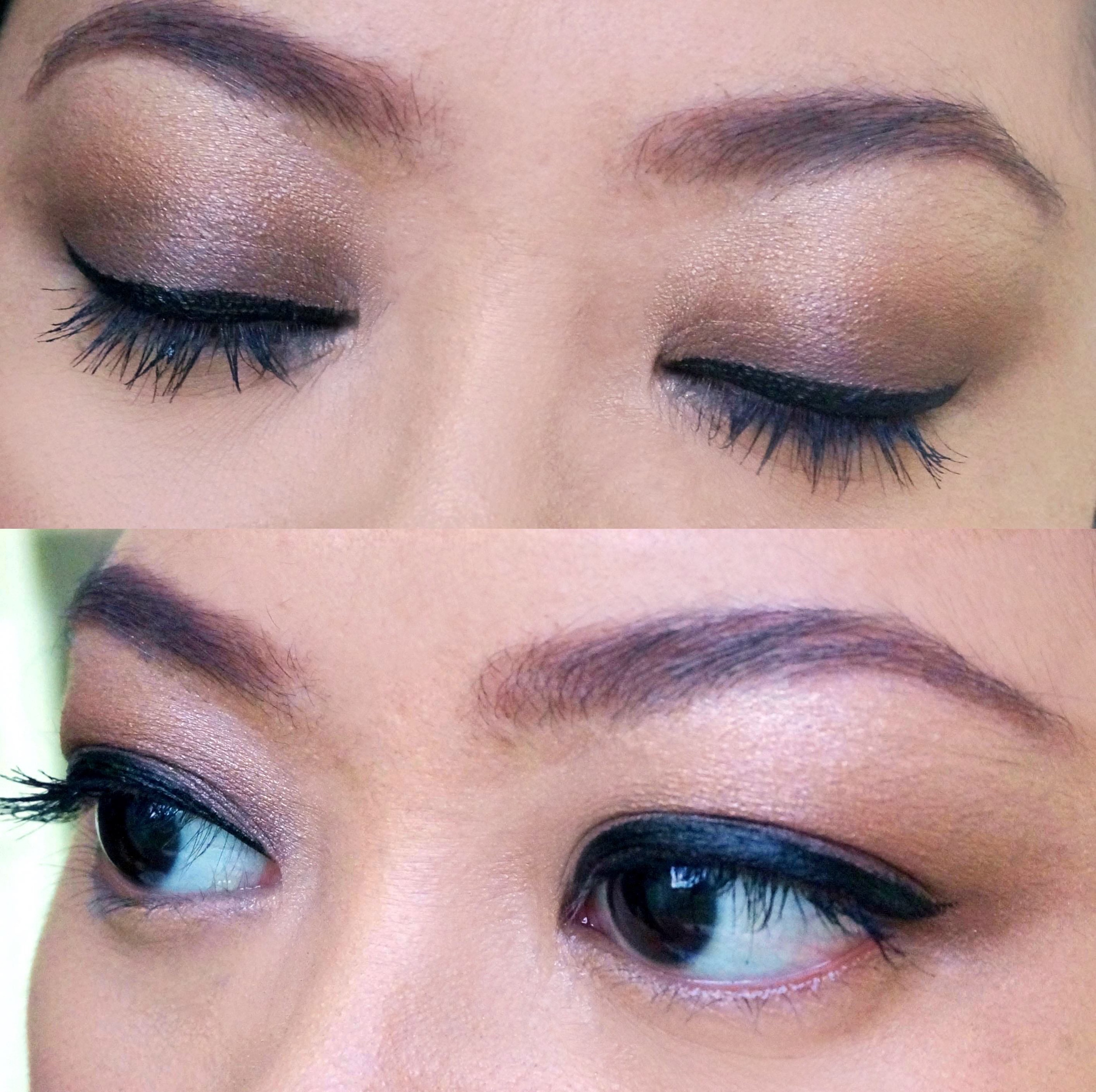 On my eyes: applied Espresso on my lids right below the crease, then added Hazelnut on the crease to soften the darkness of Espresso and blend it out more. Then I placed a combination of Oatmeal and Biscuit on my brow bones to get a less shimmery highlight.