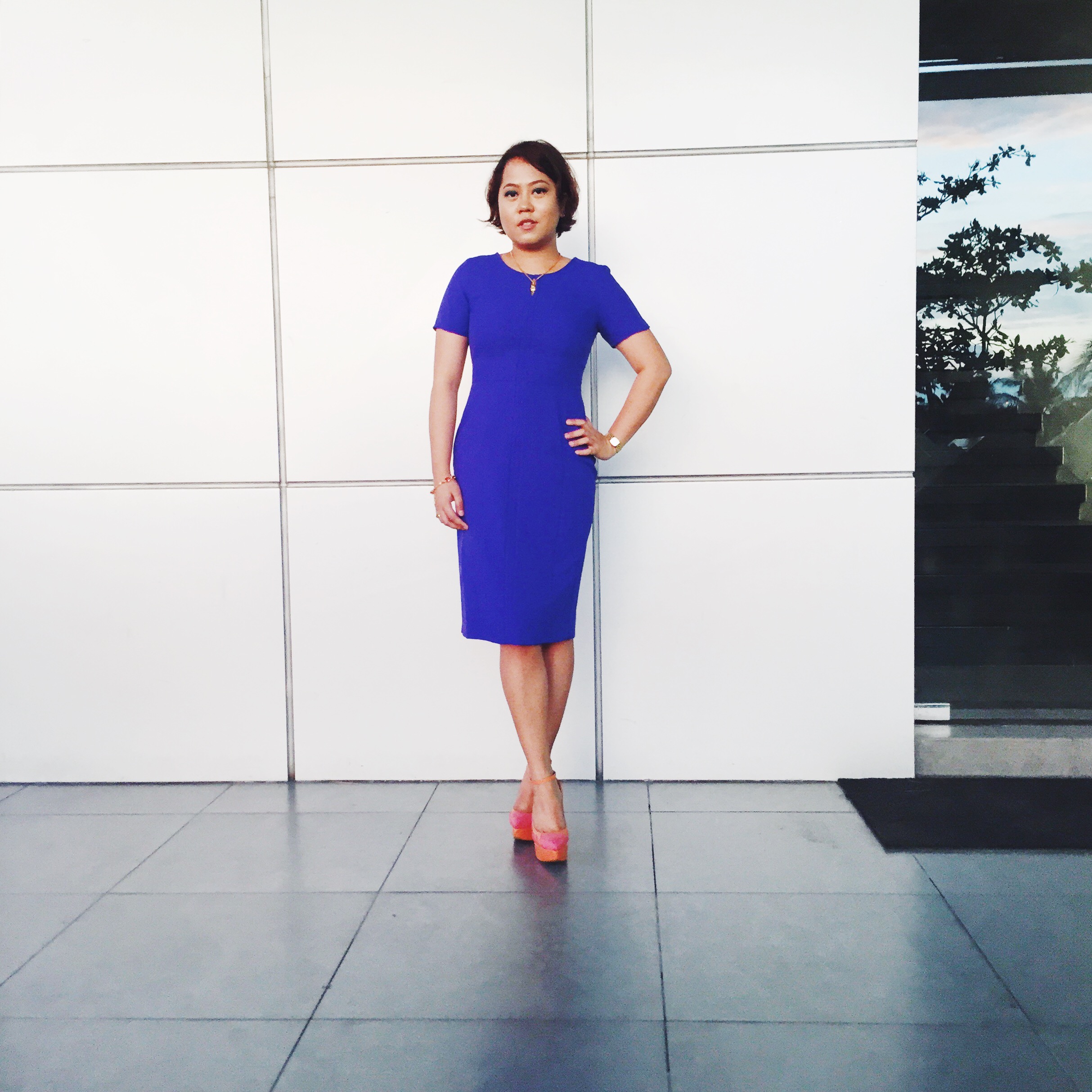 Dress from Dorothy Perkins / Pumps from Ferretti / Happy Skin acrylic clutch