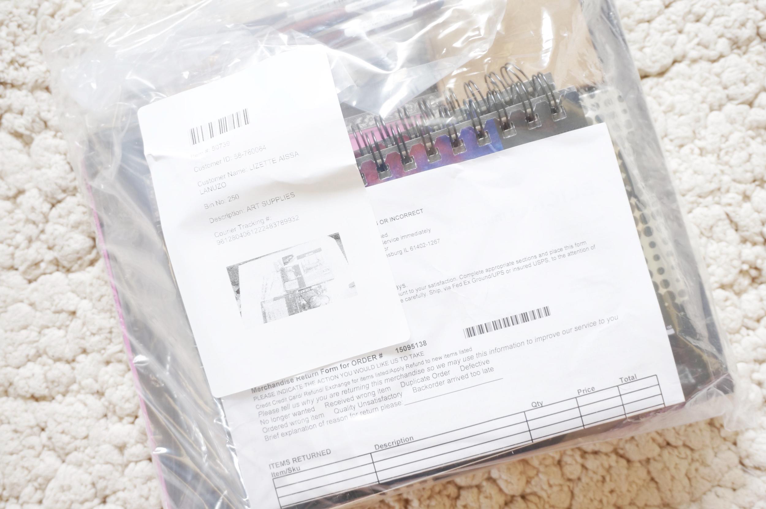 The items are wrapped in plastic with the receipt from the store