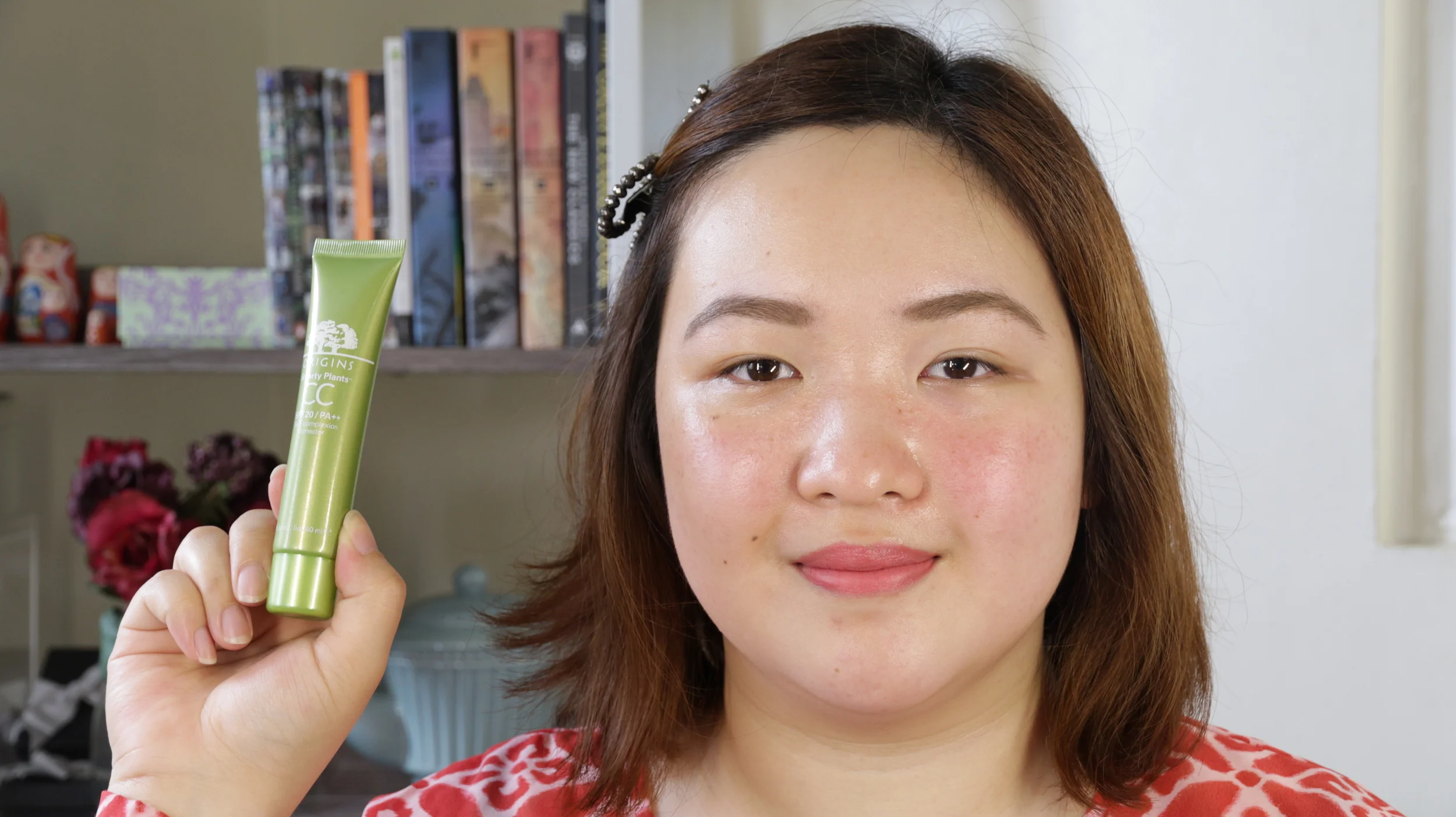 Left side: Wearing Origins Smart Plants CC Cream