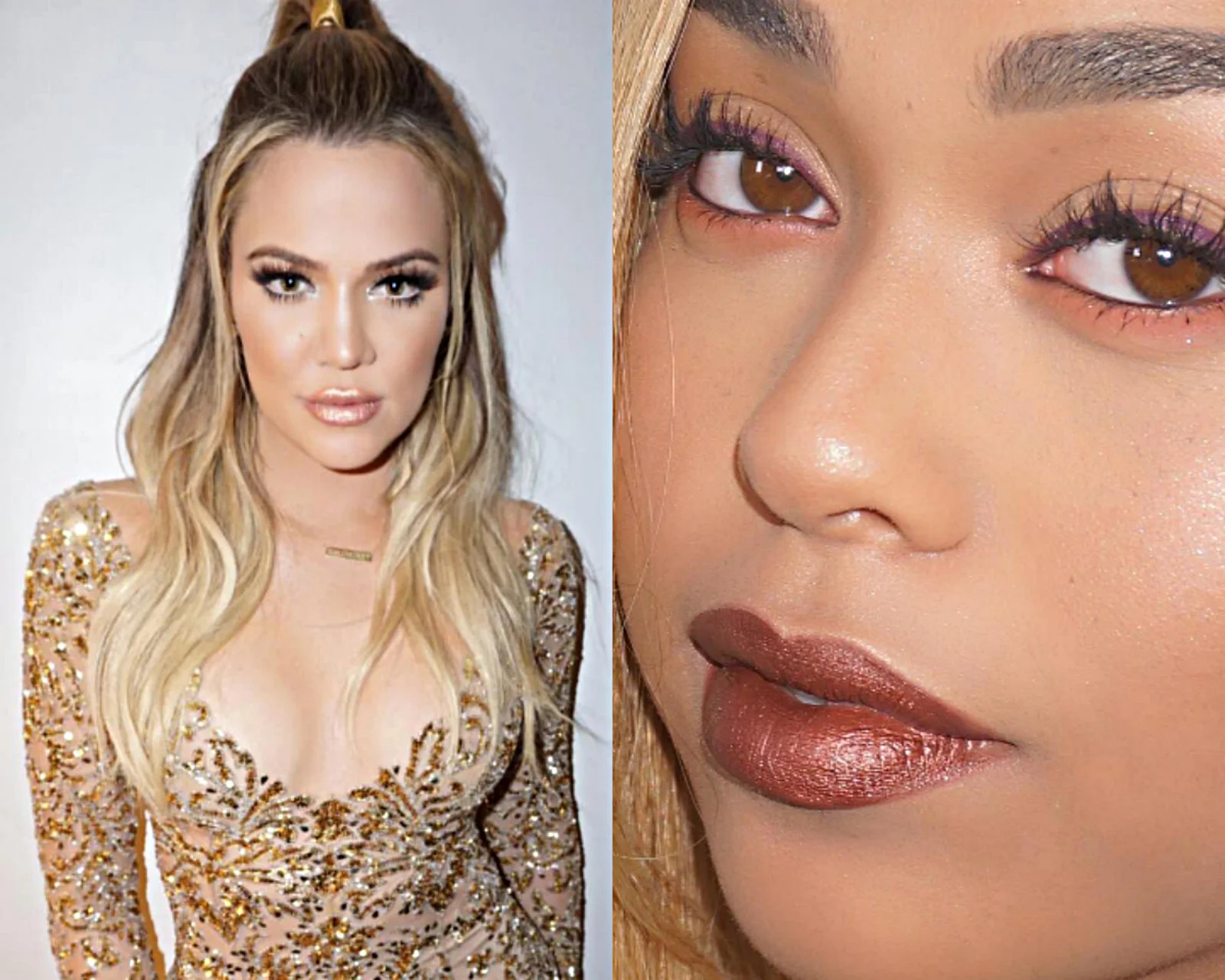 Sister Khloe wears Heir (rose gold) while BFF Jordyn Woods sports Reign (bronze).&nbsp;Images via Instagram/@kyliecosmetics