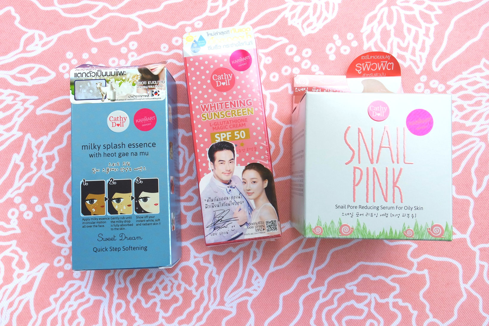Milky Splash Essence with heot gae na mu, L-Glutathione Magic Cream, Snail Pink Pore Reducing Serum