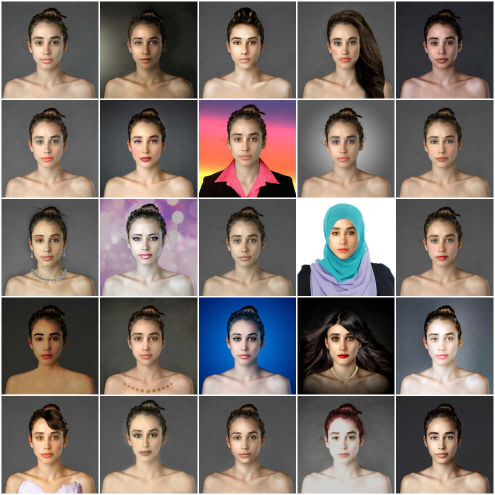 Esther Honig's Before and After experiment (Original unaltered photo is the at the third row, third column)