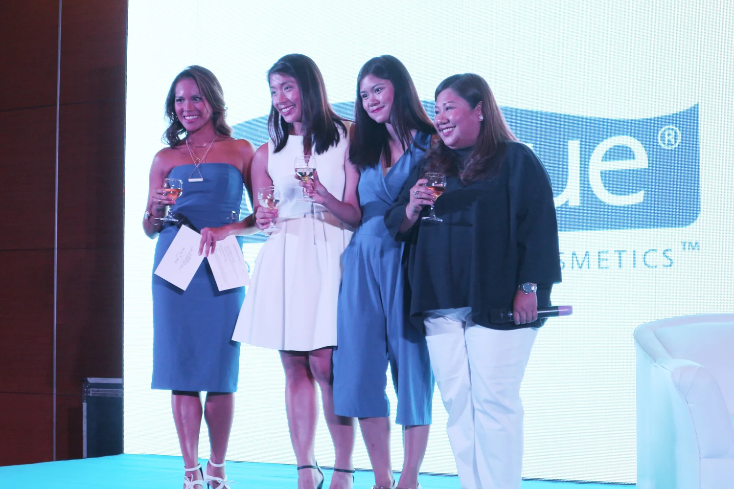 Host Gelli Victor, Céleteque Senior Product Manager AC Salvador, Céleteque Brand Assistant Ella Adriano, and Unilab Category Head for Skin Care Cate Reyes lead the toast for Céleteque Dermo’s 10th year anniversary