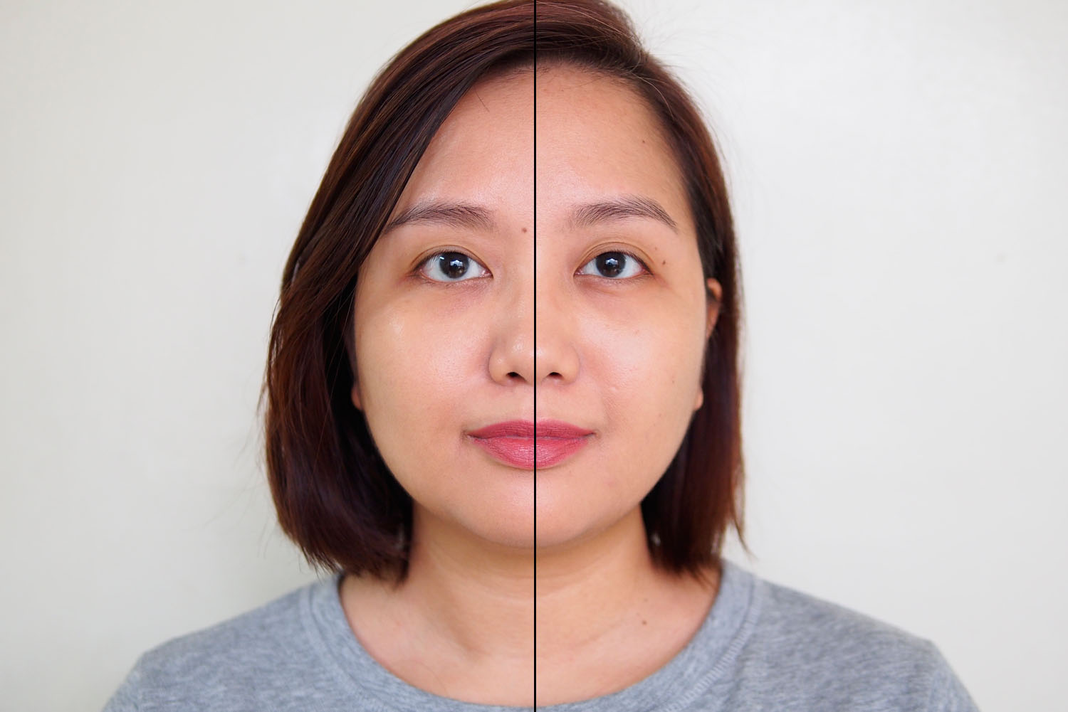 Left: foundation only, Right: foundation with primer
