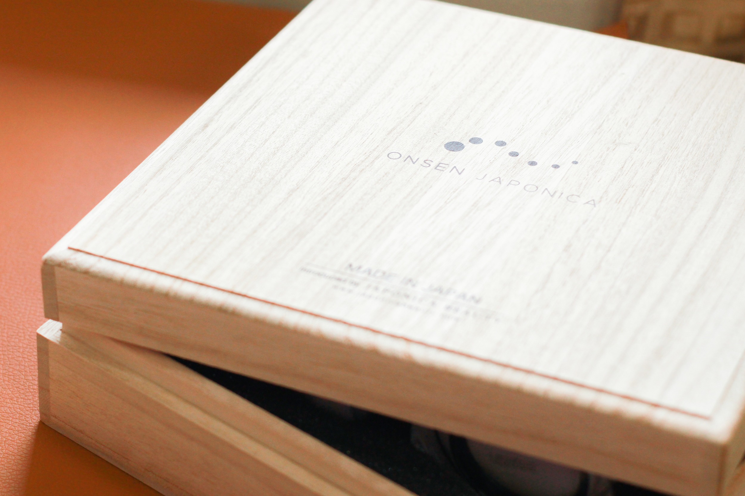 The three-piece set is housed in a beautiful wooden box