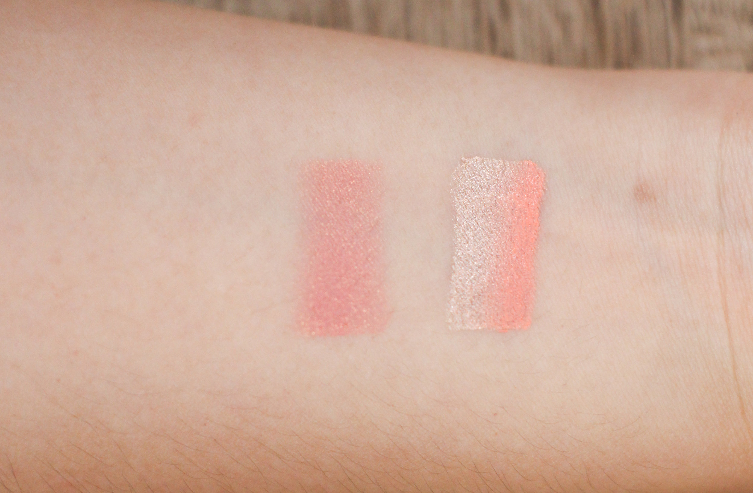 Left to right: Make Up For Ever in I-804, Laneige Two Tone Shadow Bar in No. 1 Humming Coral