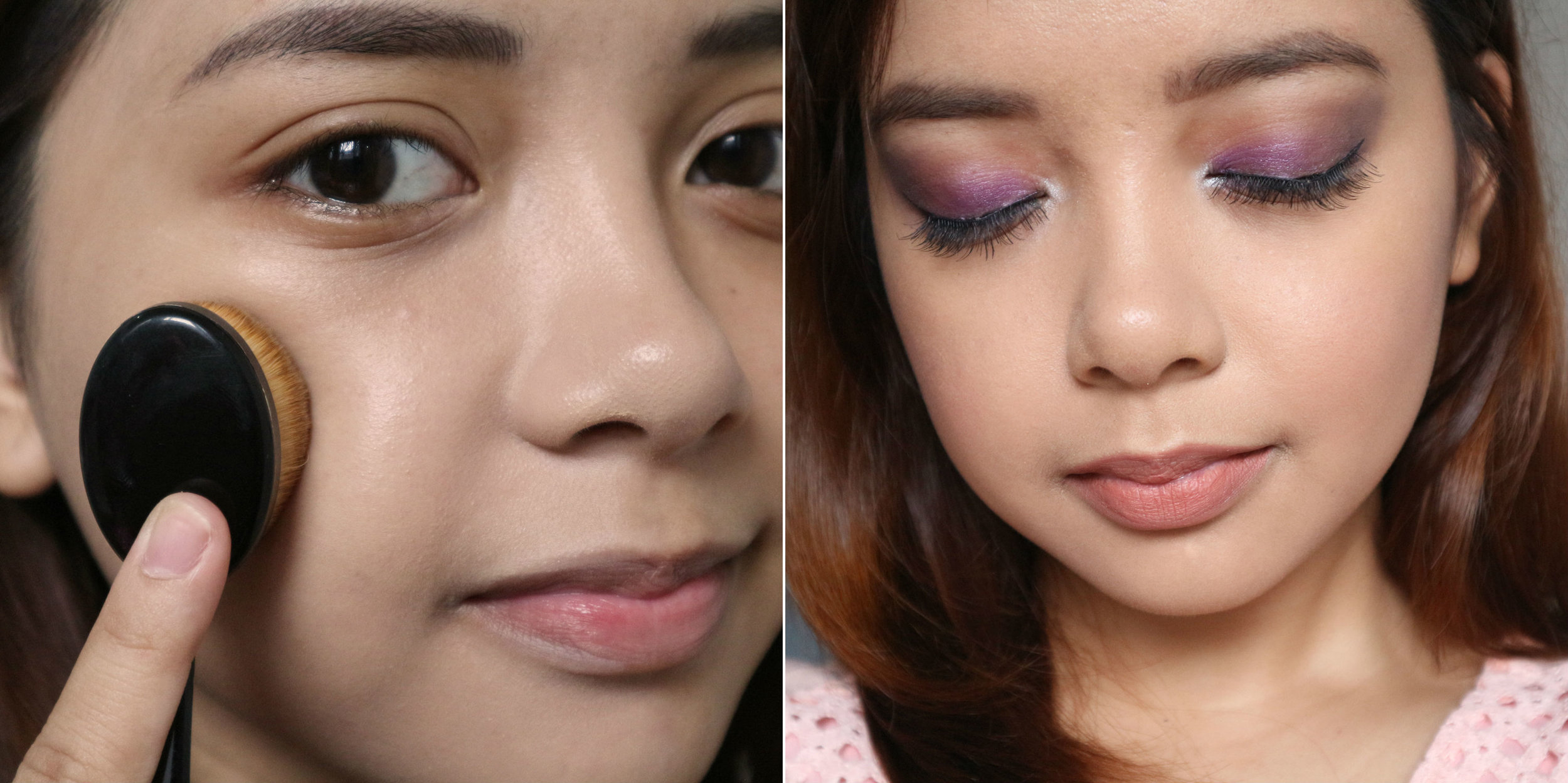 Used the paddle brush to apply my face base, and the 10-piece kit to complete the rest of my look
